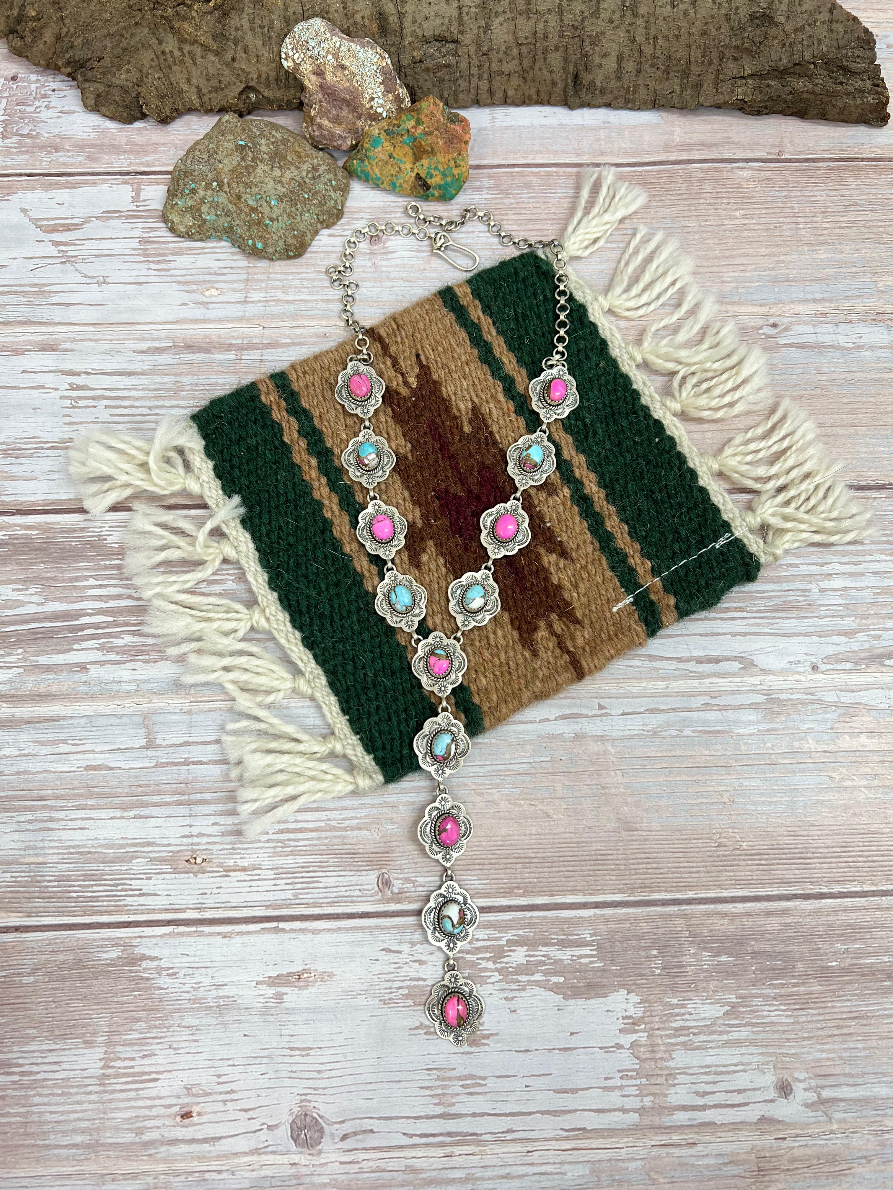 Handmade Sterling Silver Cotton Candy Turquoise Necklace with Signed Nizhoni