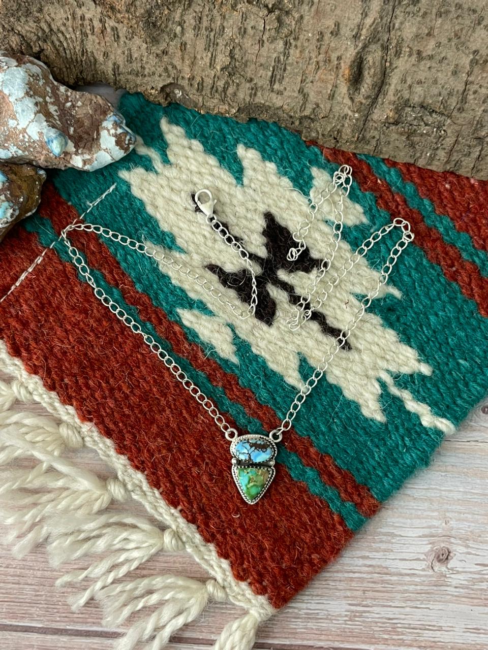 Handmade Sterling Silver Golden Hills Turquoise with Sonoran Mountain Turquoise Necklace "Signed Nizhoni"