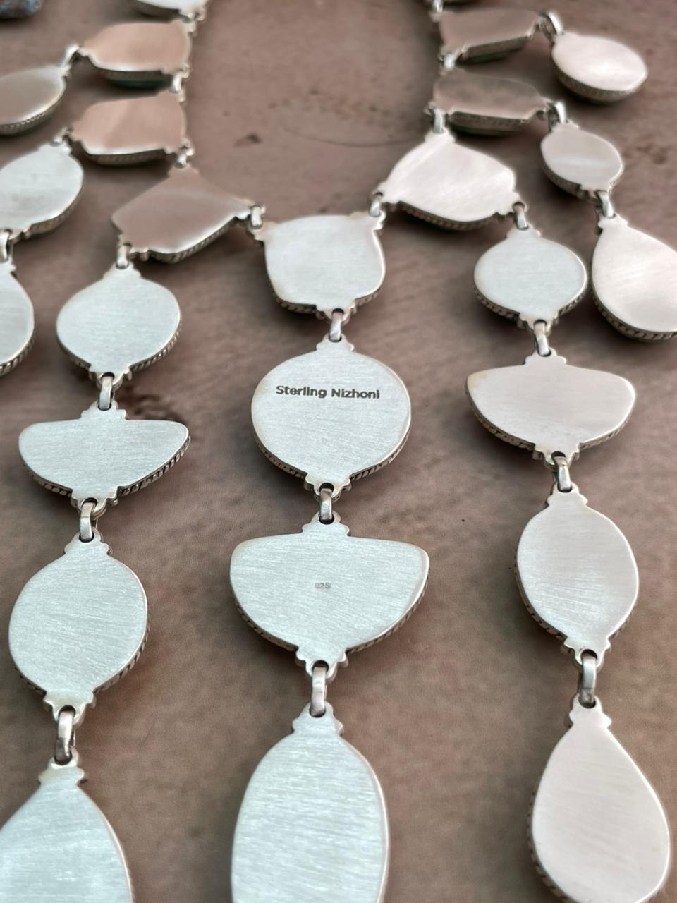 Handmade Sterling Silver Mantis Turquoise Necklace with Signed Nizhoni