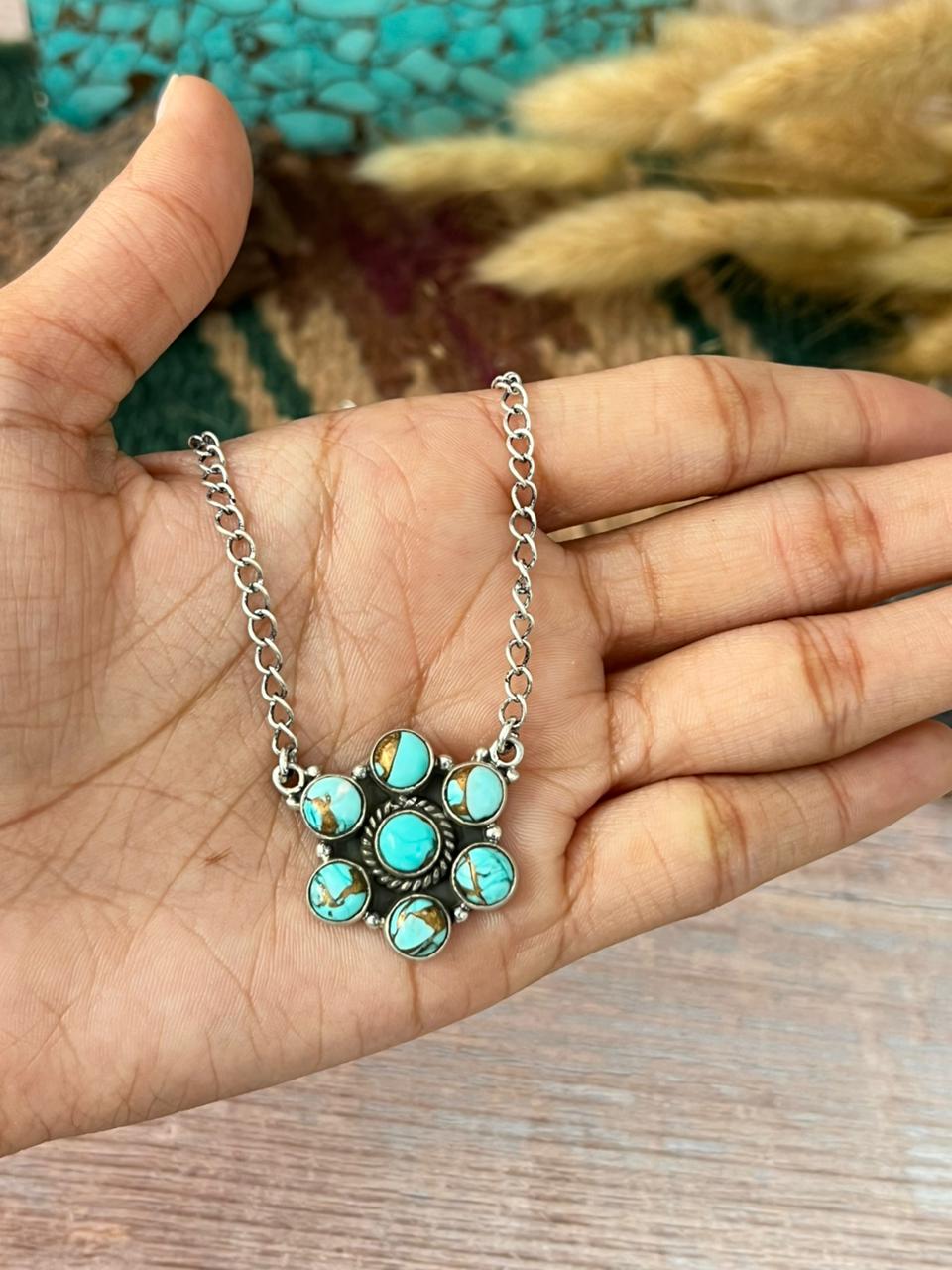 Handmade Sterling Silver Mint Dahlia Collection: Necklace "Signed Nizhoni"