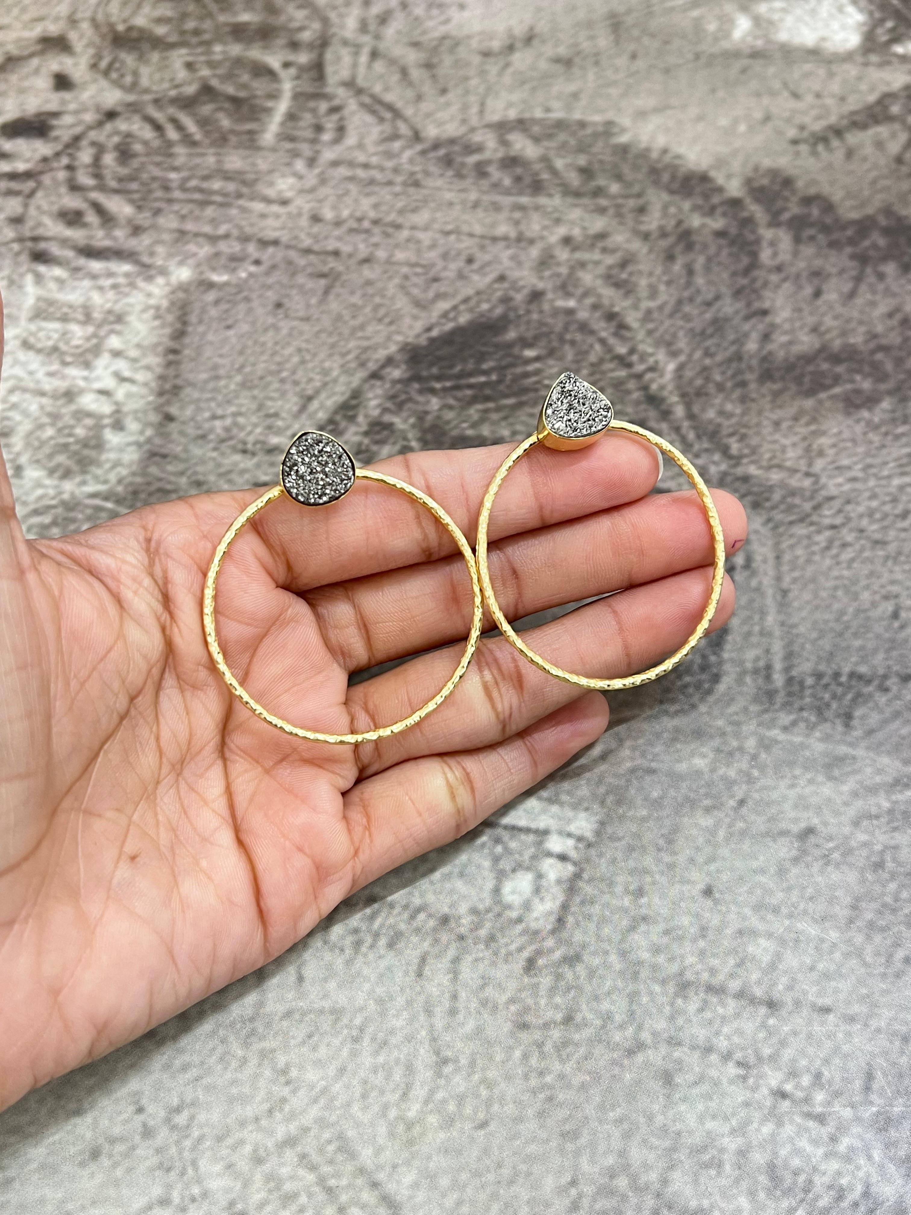 “The Boho Collection” Handmade Natural Druzy Hoop Earrings 5 Styles