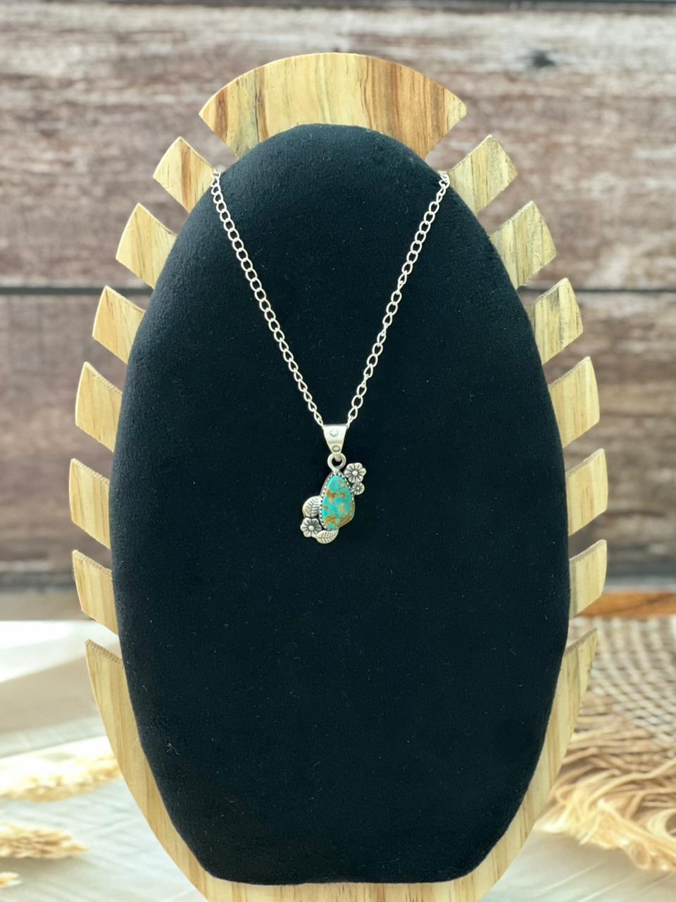 Handmade Sterling Silver Number 8 Turquoise Necklace "Signed Nizhoni"