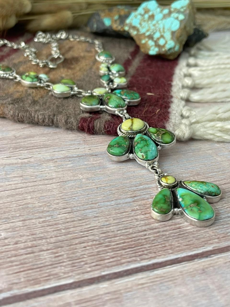 Handmade Sterling Silver Palomino With Sonoran Mountain Turquoise Necklace "Signed Nizhoni"