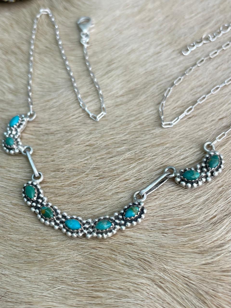 Handmade Sterling Silver Kingman Turquoise Necklace "Signed Nizhoni"