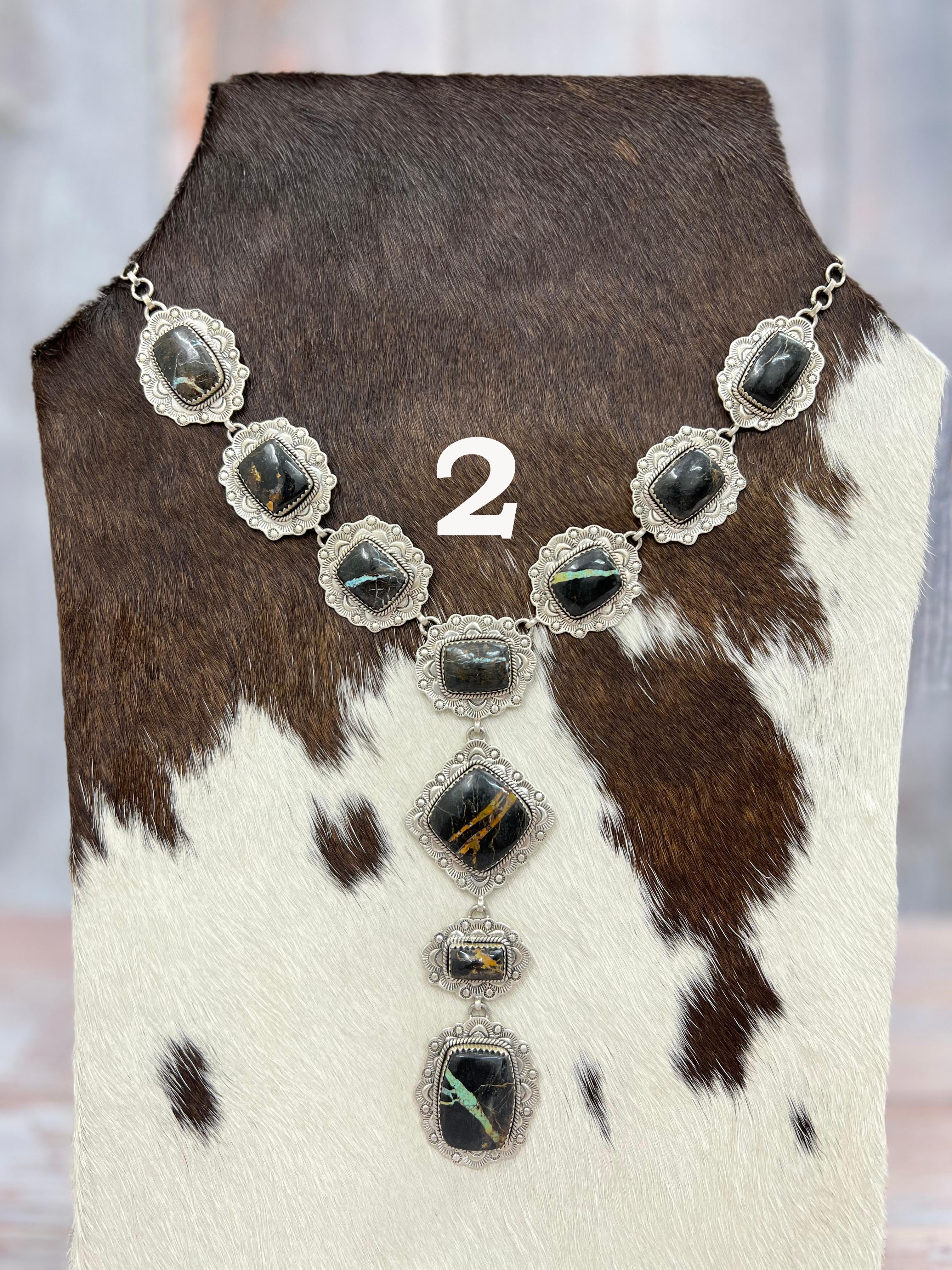 Handmade Sterling Silver Blackjack Turquoise Necklace Signed Nizhoni