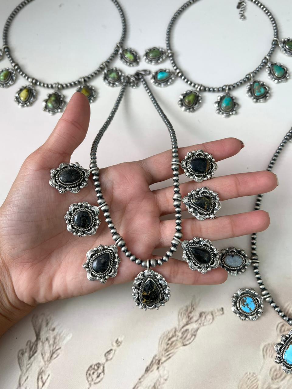 Handmade Sterling Silver Beaded Multi Stone Necklace "Signed Nizhoni"