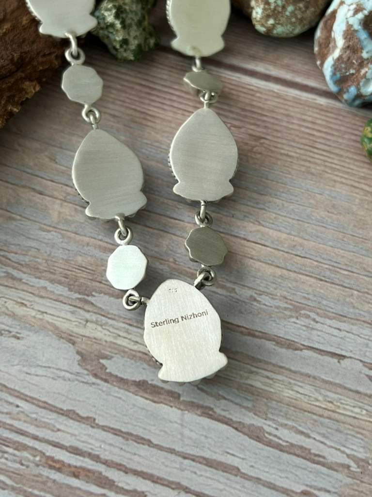 Handmade Sterling Silver Old Stock Royston Turquoise Necklace with Signed Nizhoni (5)