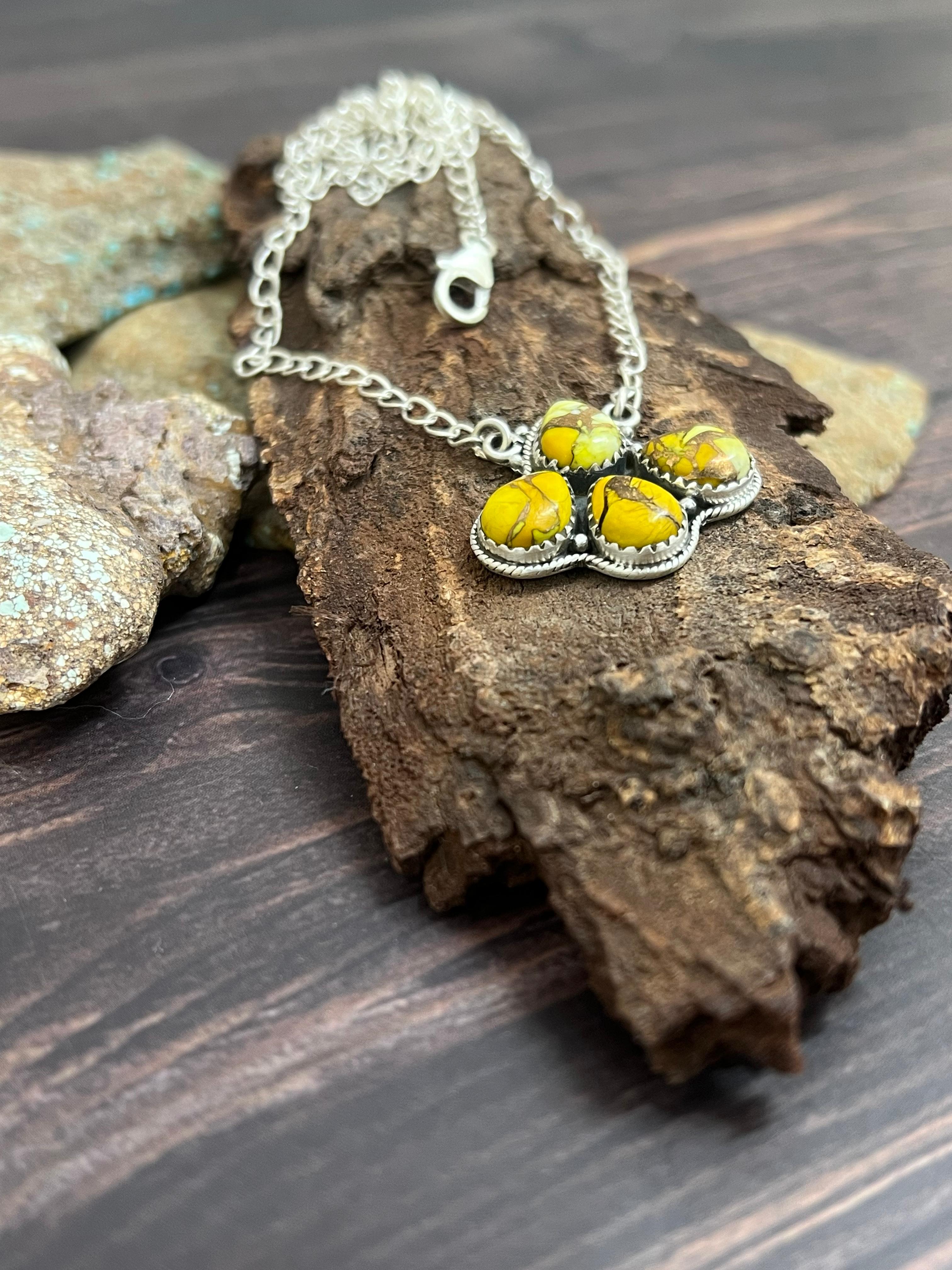 Handmade Sterling Silver Honey Dahlia Necklace with Signed Nizhoni