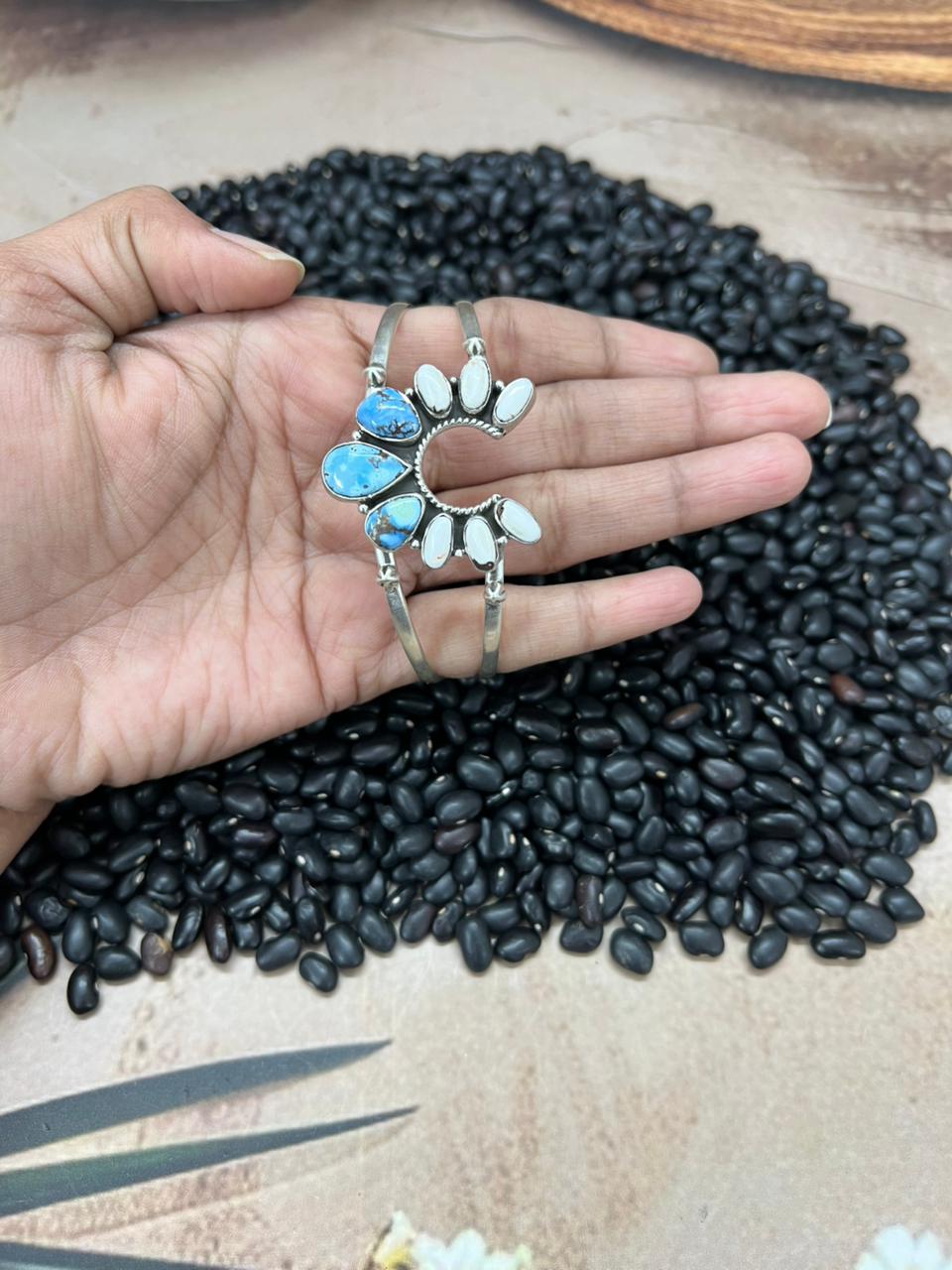 Handmade Sterling Silver Golden Hills with White Collection Bracelet "Signed Nizhoni"