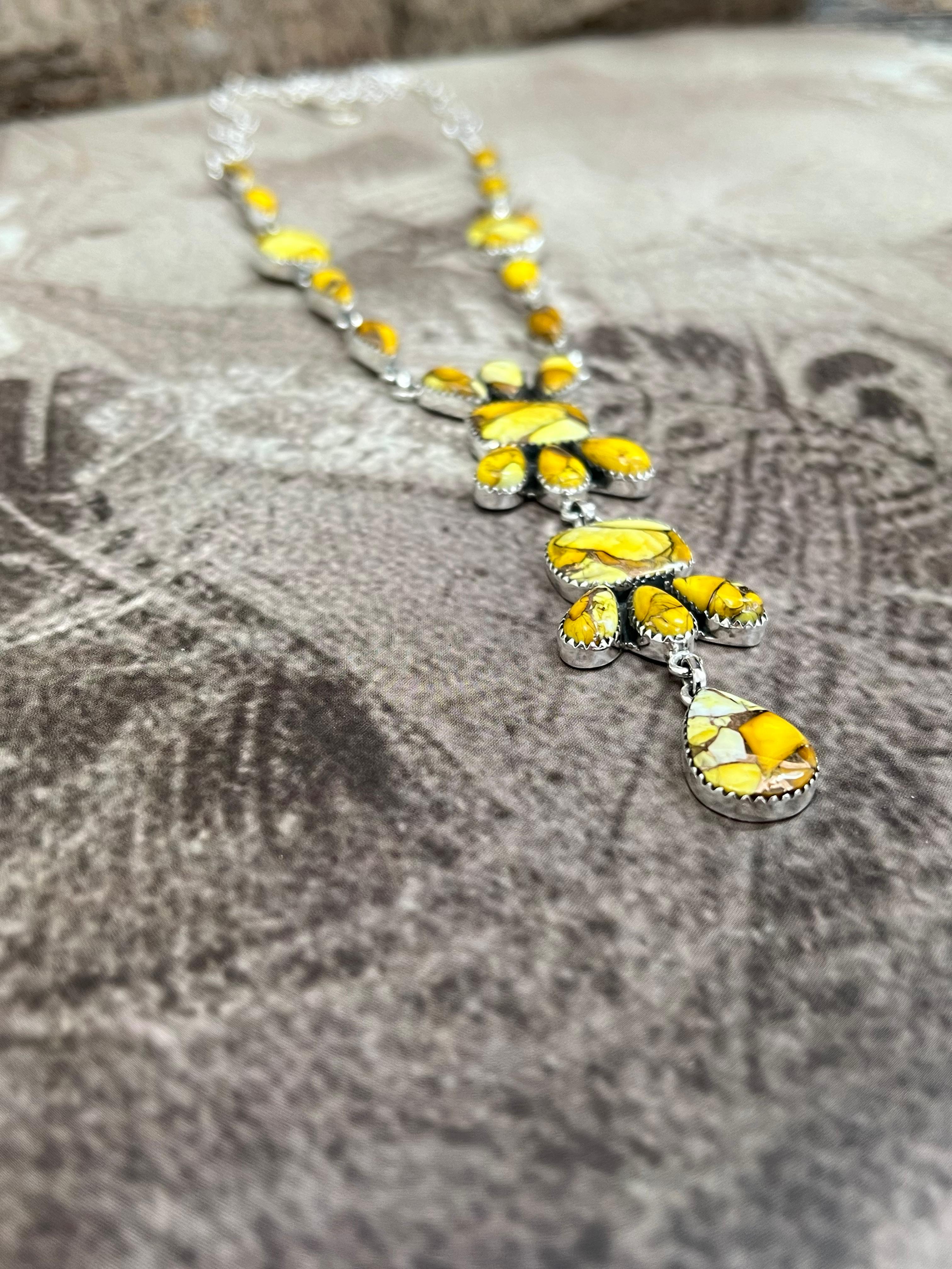 Handmade Sterling Silver Honey Dahlia Necklace with Signed Nizhoni