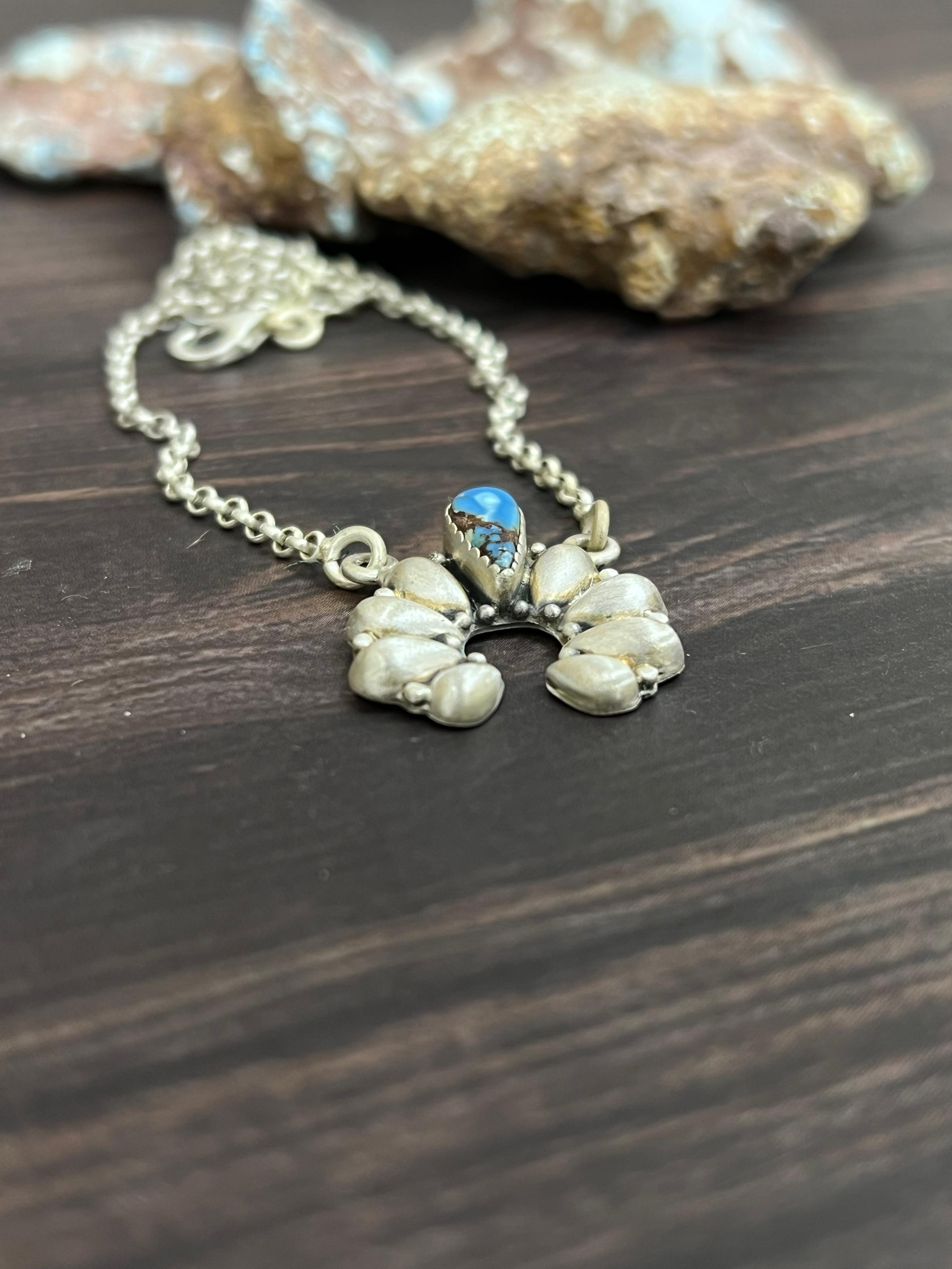 "Ball Collection" Handmade Sterling Silver Golden Hills Turquoise Necklace with Signed Nizhoni