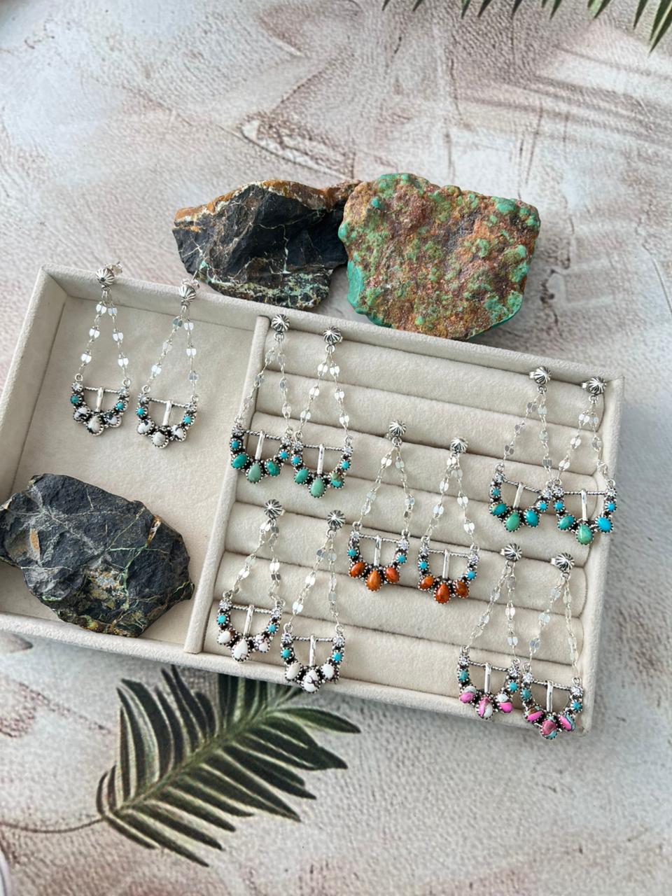 Handmade Sterling Silver Multi Stone Post Dangle Earrings "Signed Nizhoni"