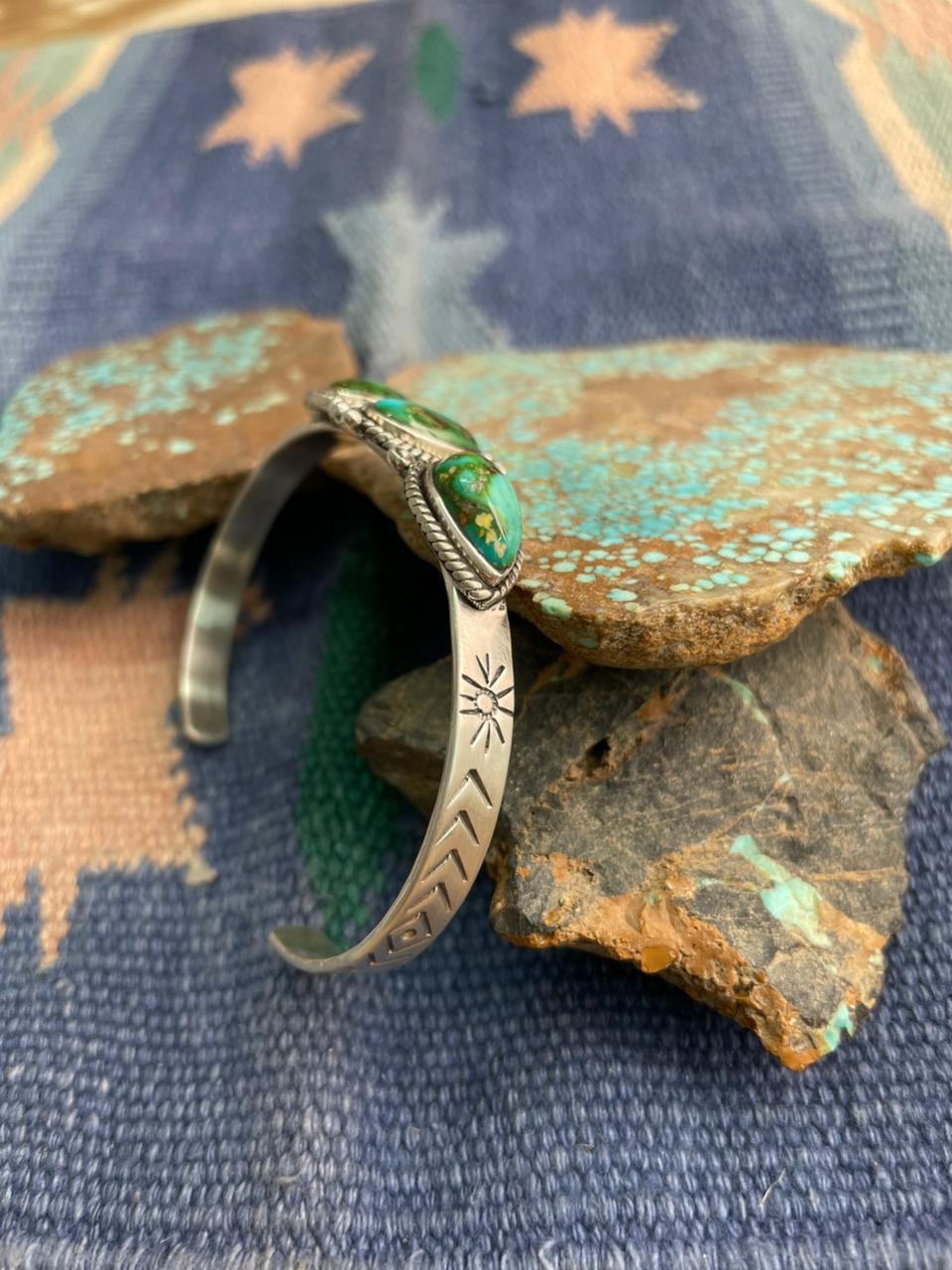 Handmade Sterling Silver Sonoran Mountain Turquoise Cuff Bracelet "Signed Nizhoni"
