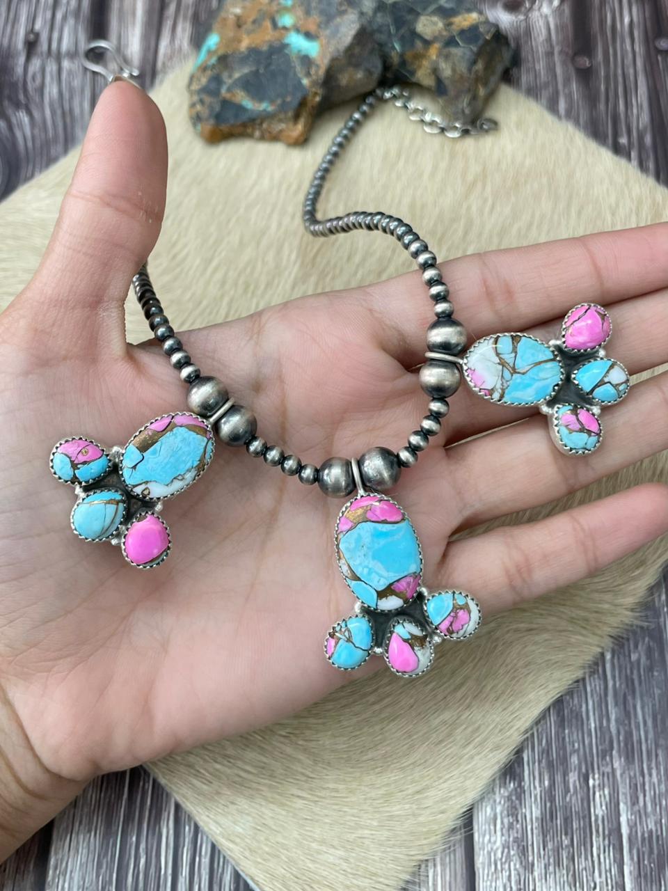 Handmade Sterling Silver Cotton Candy Beaded Necklace "Signed Nizhoni"