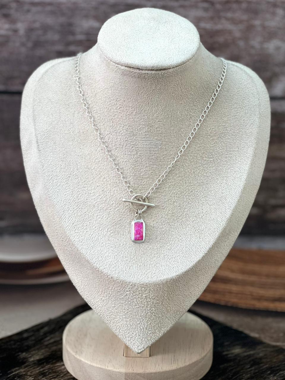 Handmade Sterling Silver Hot Pink Lariat Necklace "Signed Nizhoni" (7)