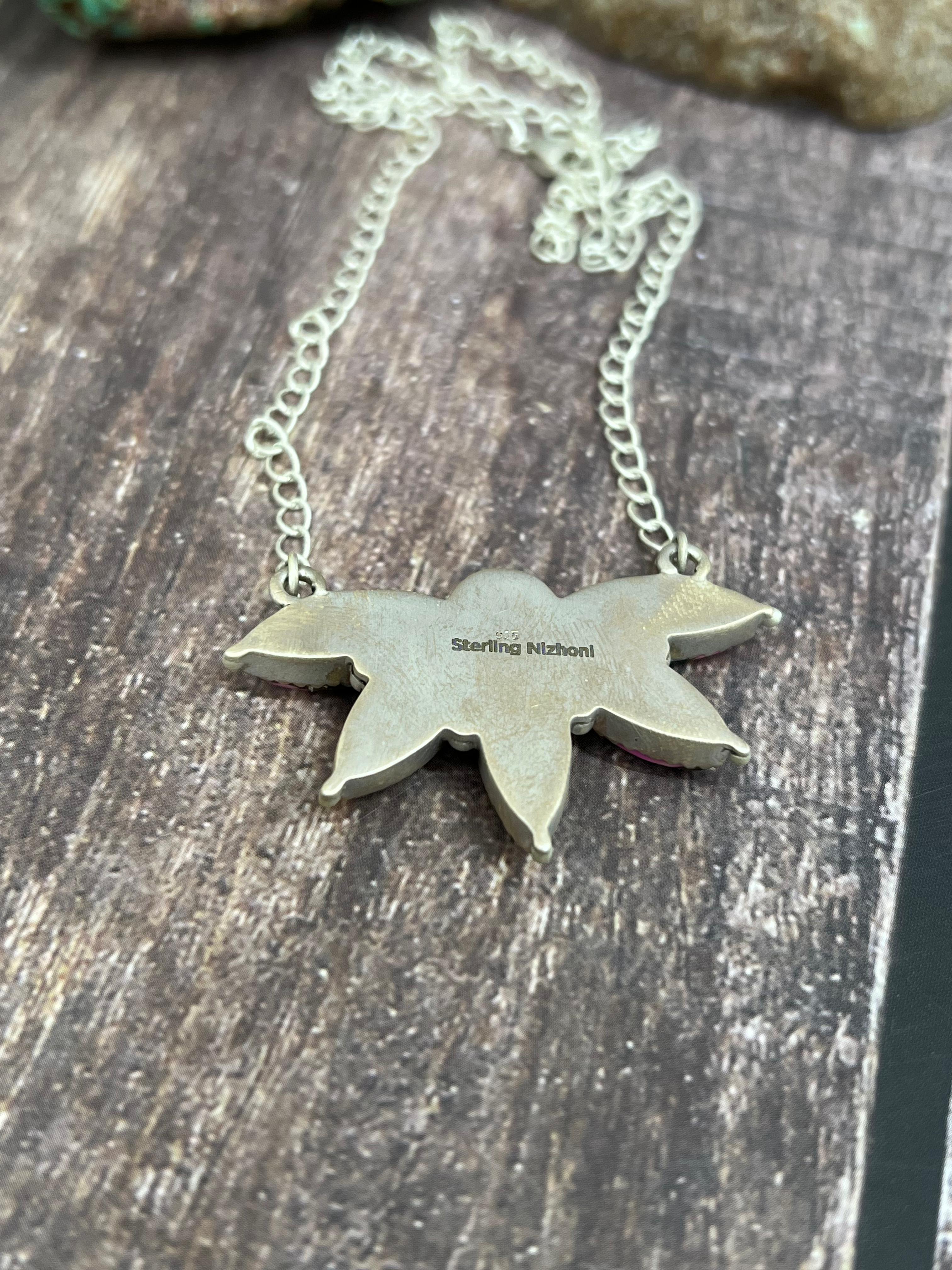 Handmade Sterling Silver Cotton Candy Turquoise Necklace with Signed Nizhoni