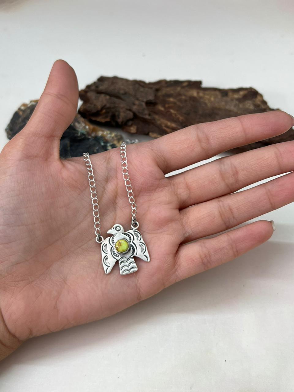 Handmade Sterling Silver Palomino Turquoise Thunder Bird Necklace "Signed Nizhoni"