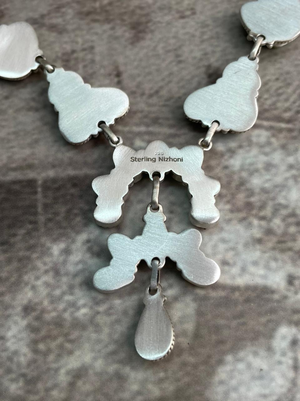 Handmade Sterling Silver Apple Coral and Palomino Necklace "Signed Nizhoni"