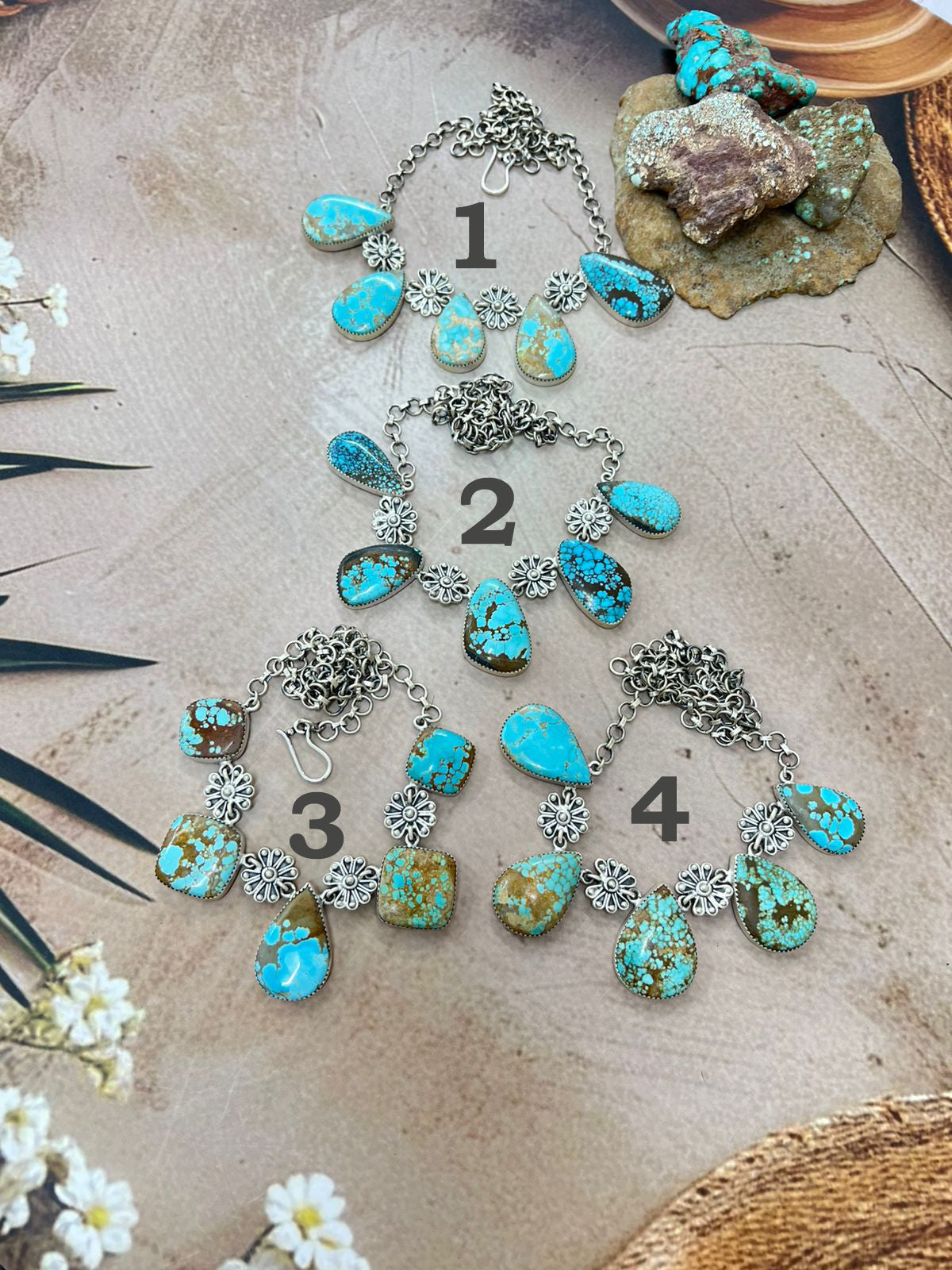 Handmade Sterling Silver Number 8 Turquoise Necklace with Signed Nizhoni