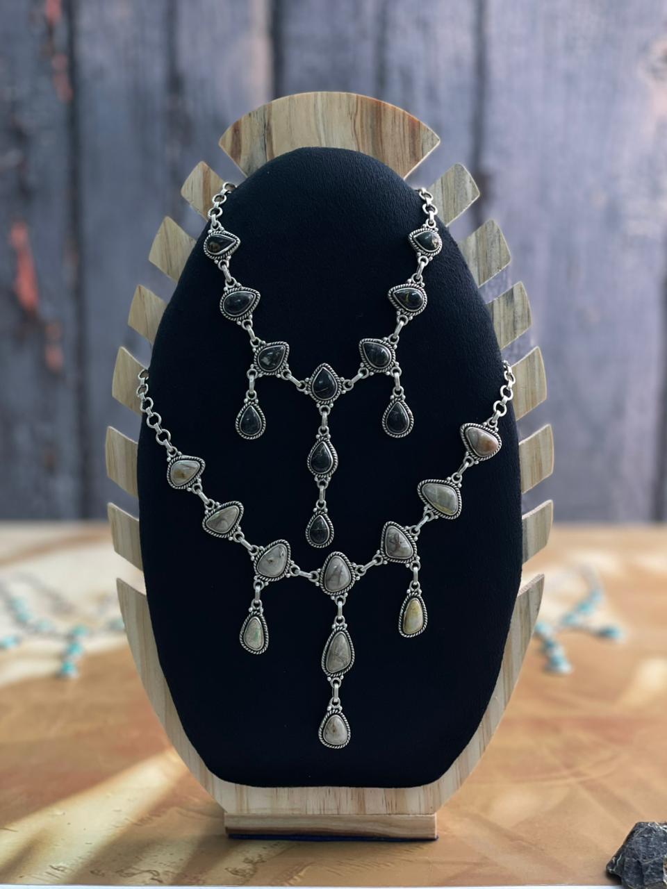 Handmade Sterling Silver Multi Stone Necklace "Signed Nizhoni"