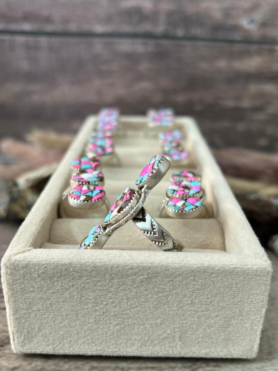 Handmade Sterling Silver 'Cotton Candy Cobble Collection' Adjustable Ring "Signed Nizhoni"