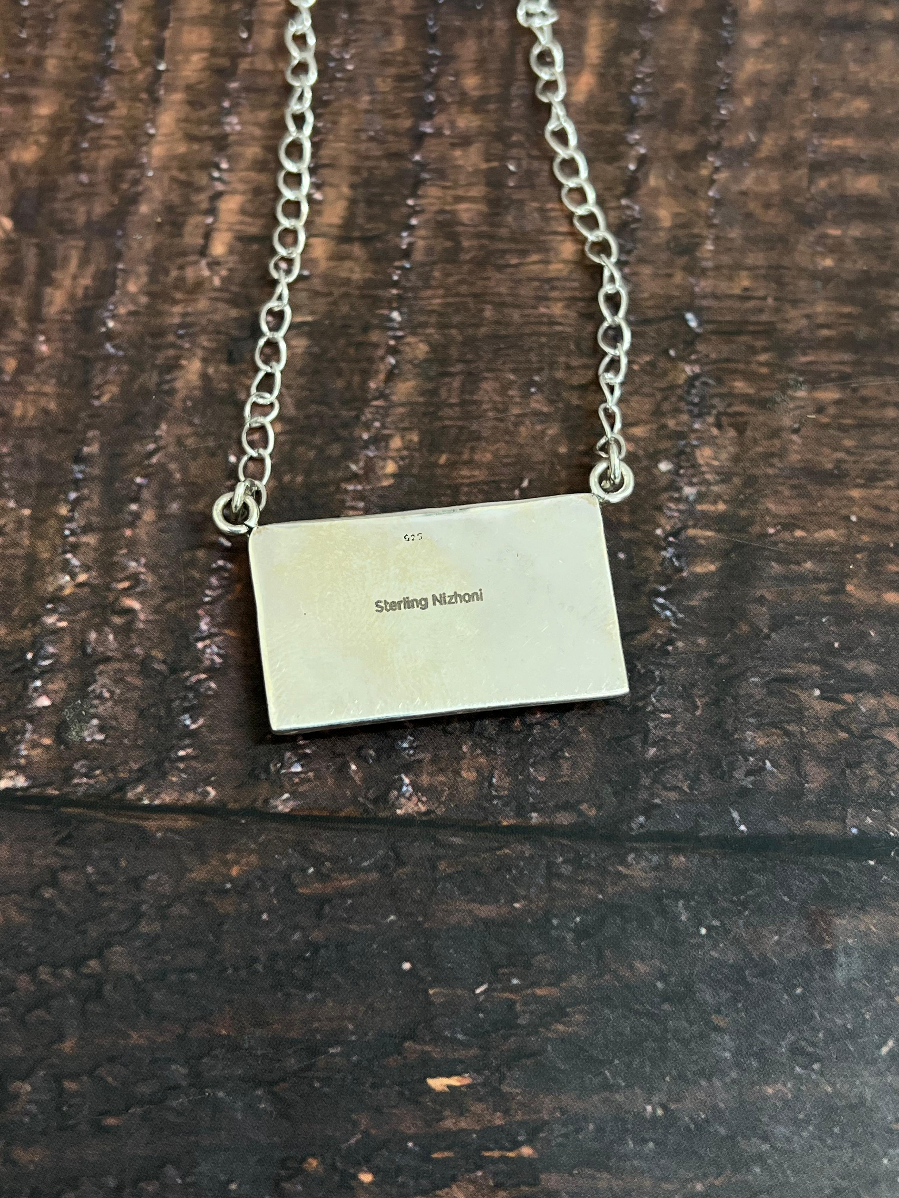 ** 4TH OF JULY ** Handmade Sterling Silver Synthetic Opal Necklace with Signed Nizhoni