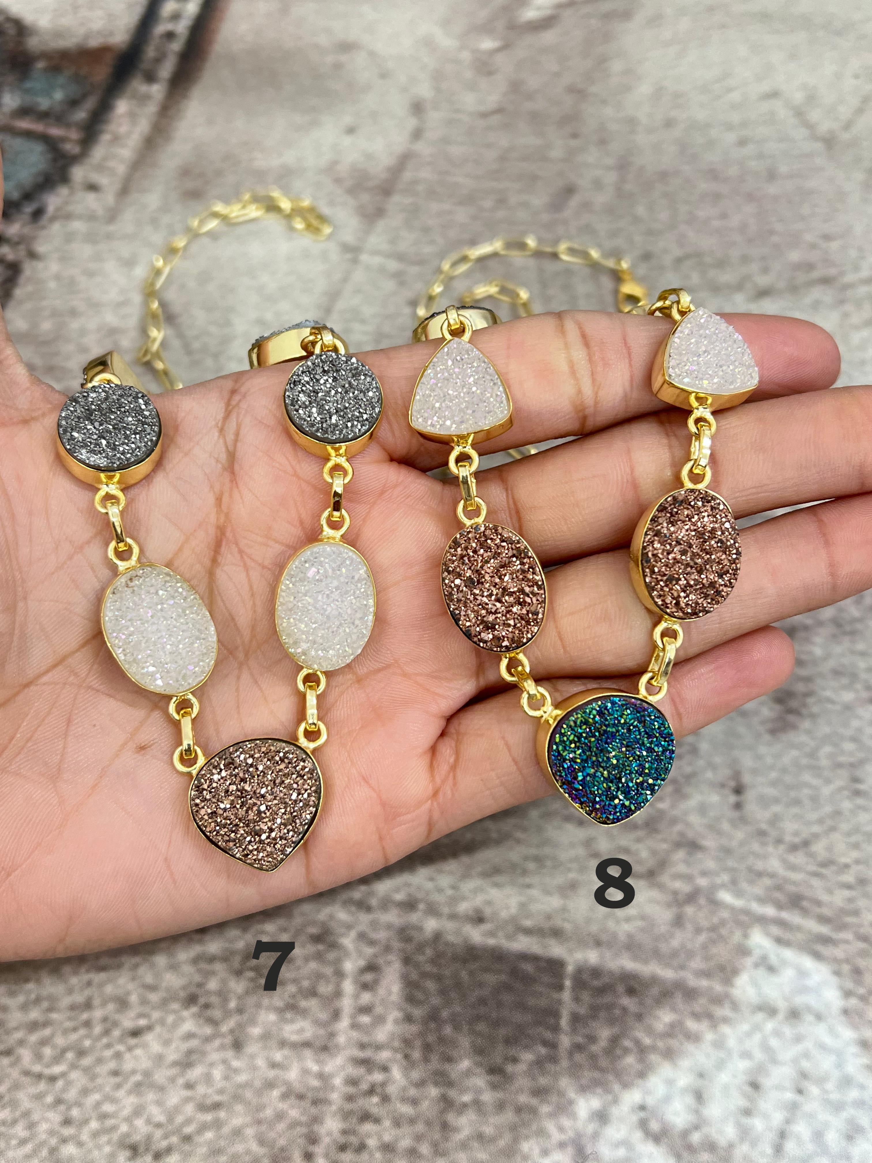 “The Boho Collection” Handmade Natural Druzy Necklace 8 Styles