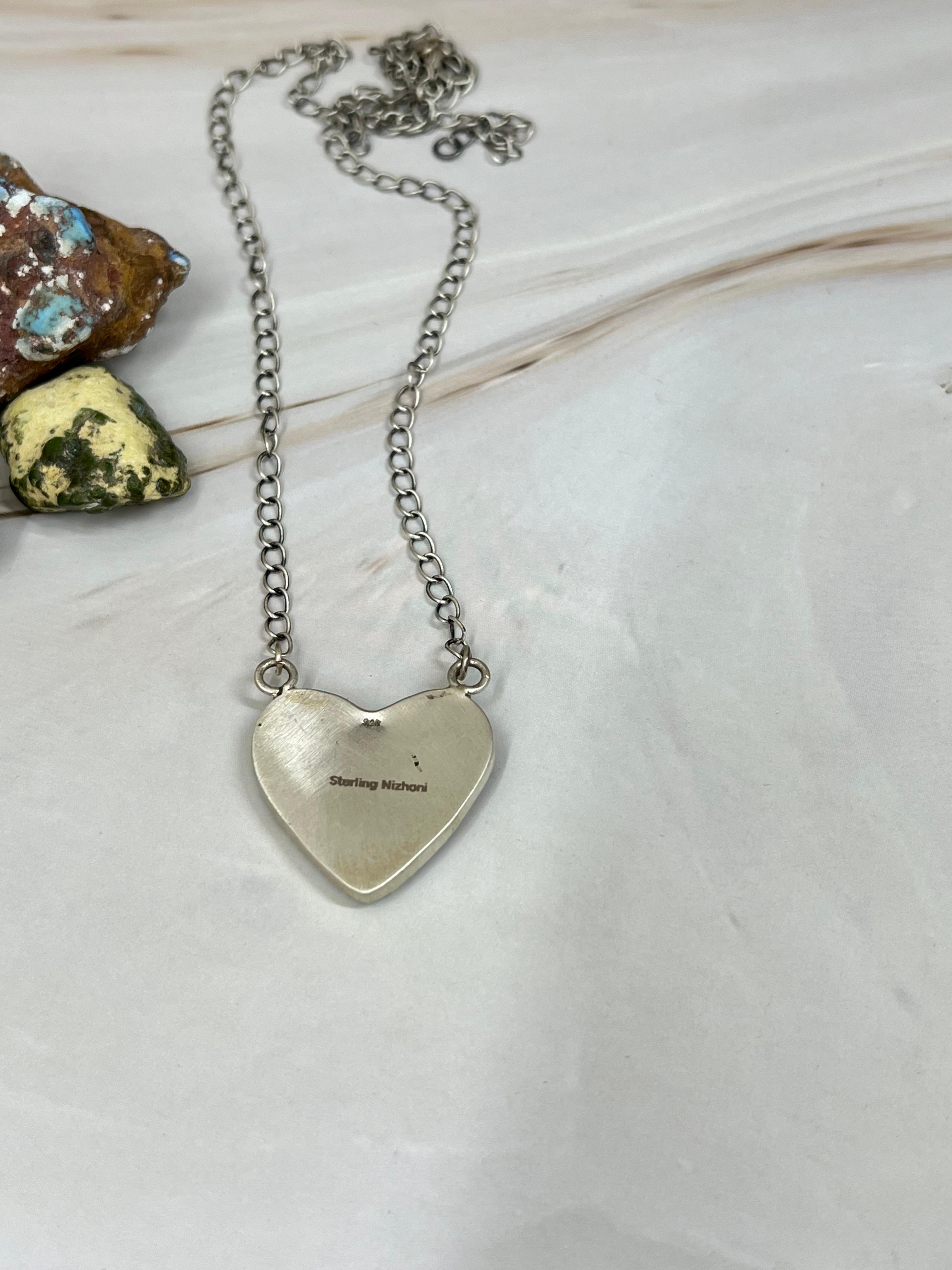Handmade Sterling Silver Number 8 Turquoise Heart Pendant Necklace with Signed Nizhoni (6)