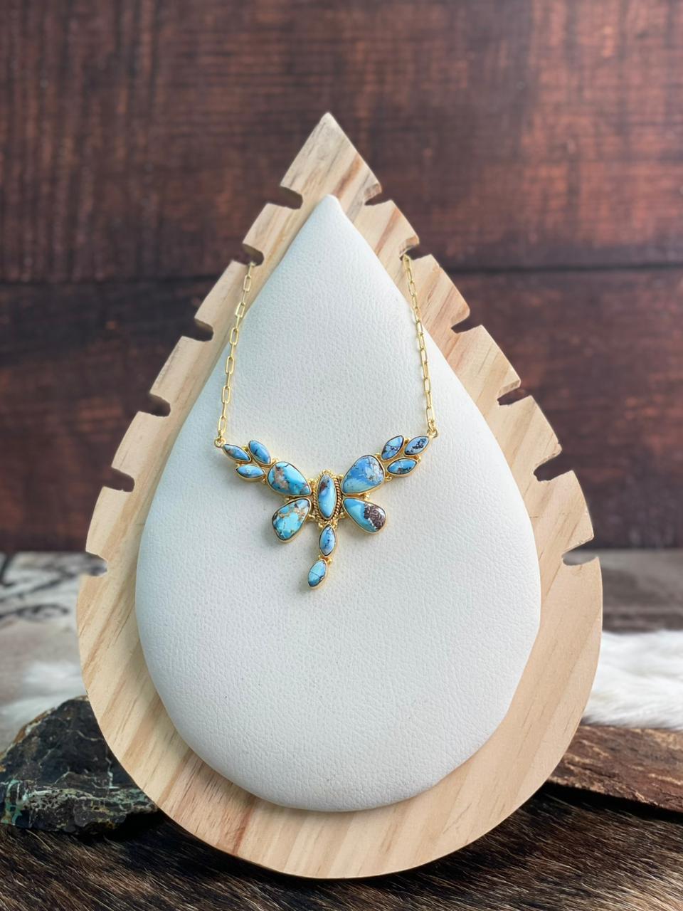 “The Golden Collection” Handmade Natural Golden Hills Turquoise Dragonfly Necklace