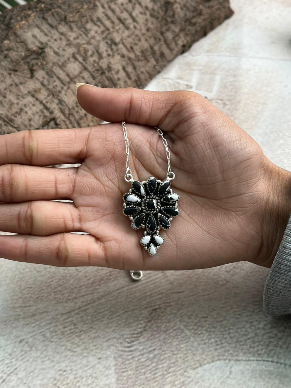 Handmade Sterling Silver White Buffalo Necklace "Signed Nizhoni"