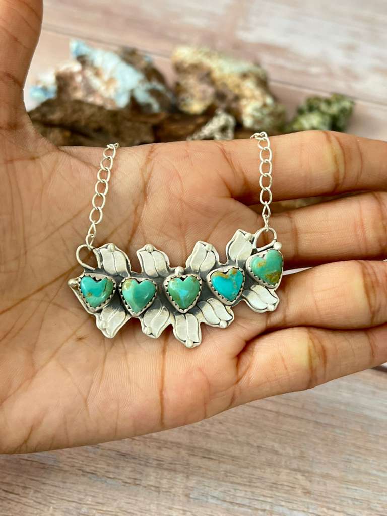 Handmade Sterling Silver Kingman Turquoise Necklace with Signed Nizhoni