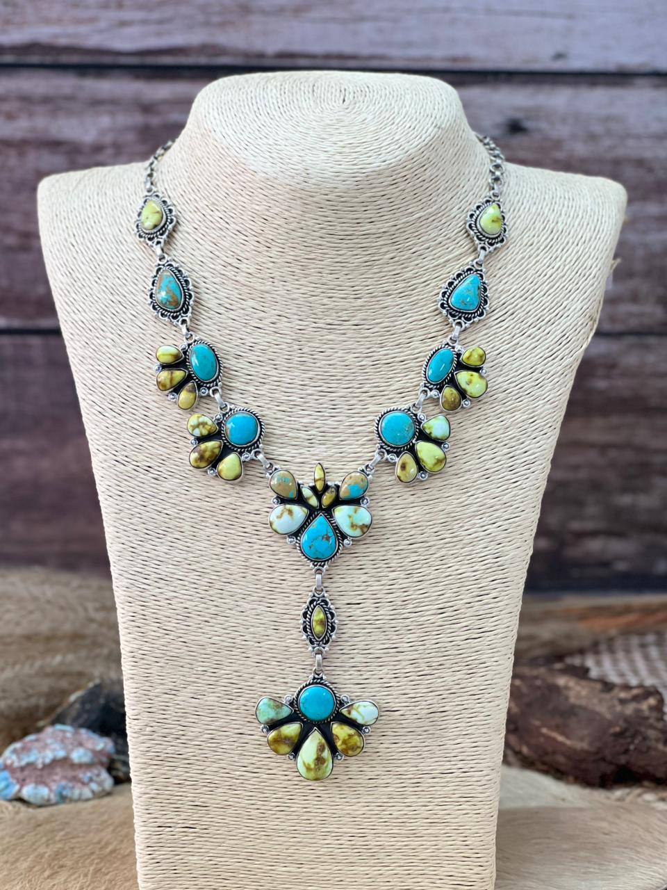 Handmade Sterling Silver Santa Maria with Palomino Turquoise Necklace "Signed Nizhoni"