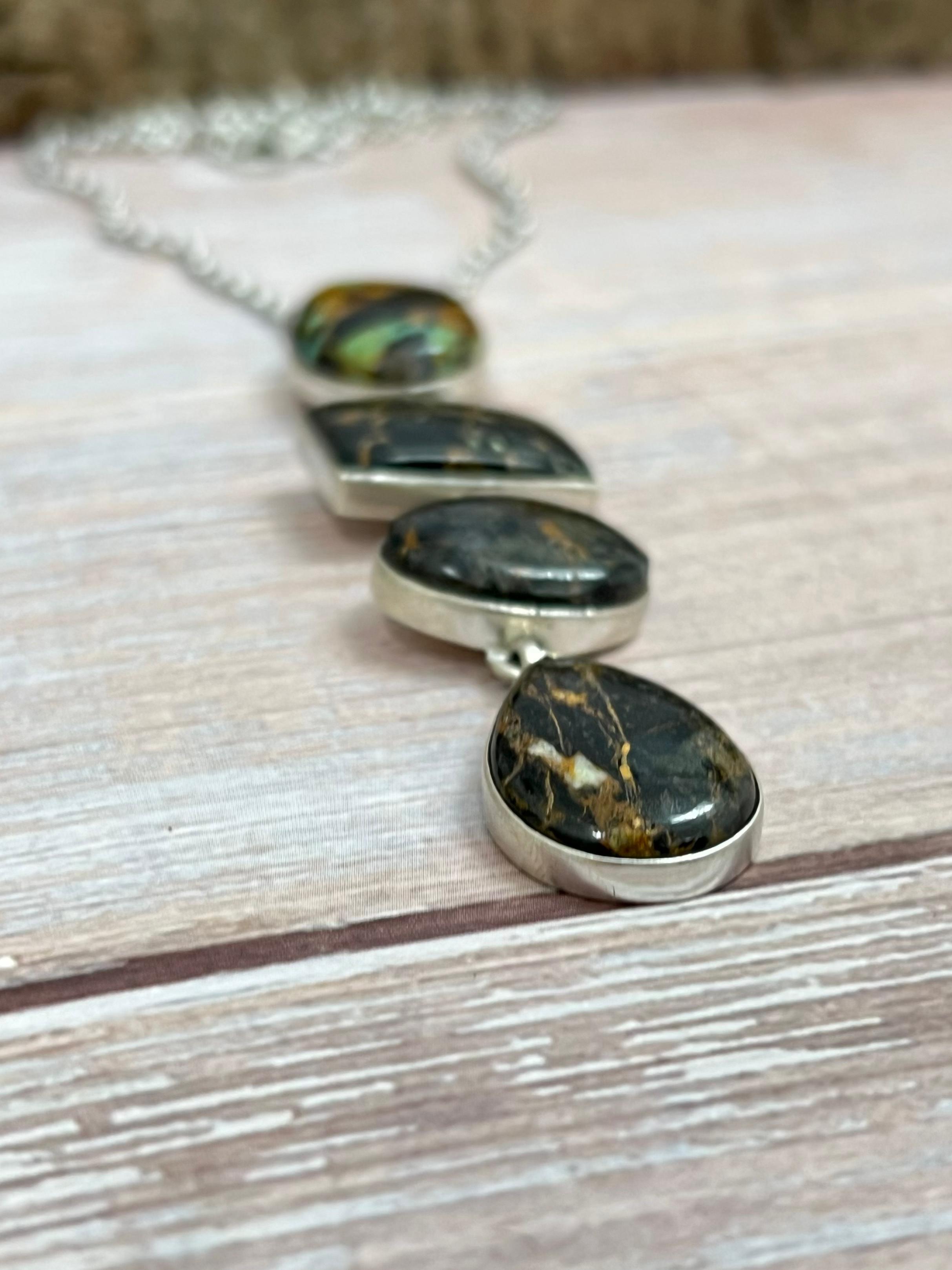 Handmade Sterling Silver Black Jack Necklace with Signed Nizhoni