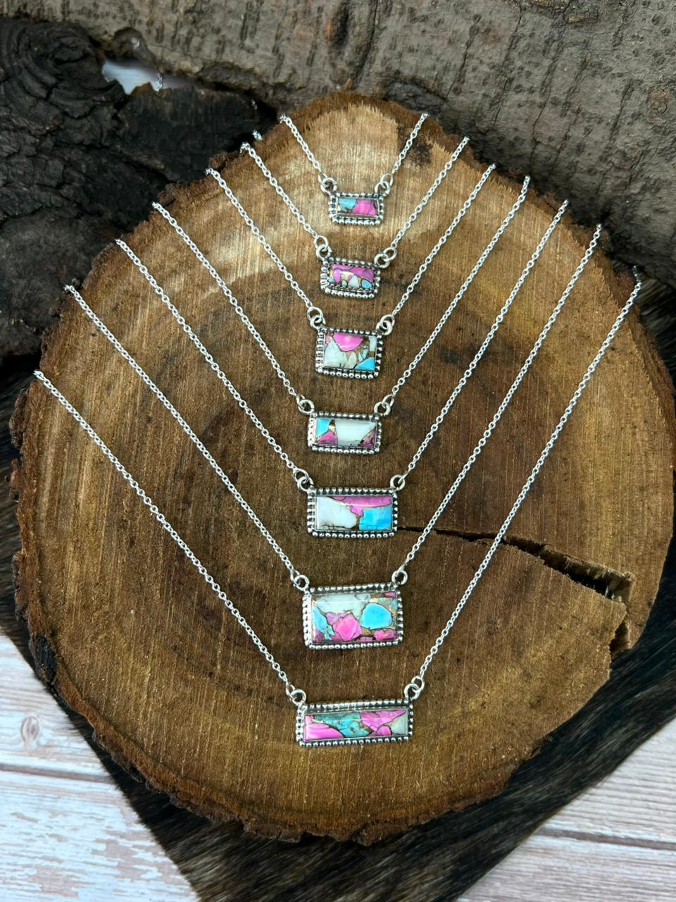 Handmade Sterling Silver Cotton Candy Bar Necklace "Signed Nizhoni"