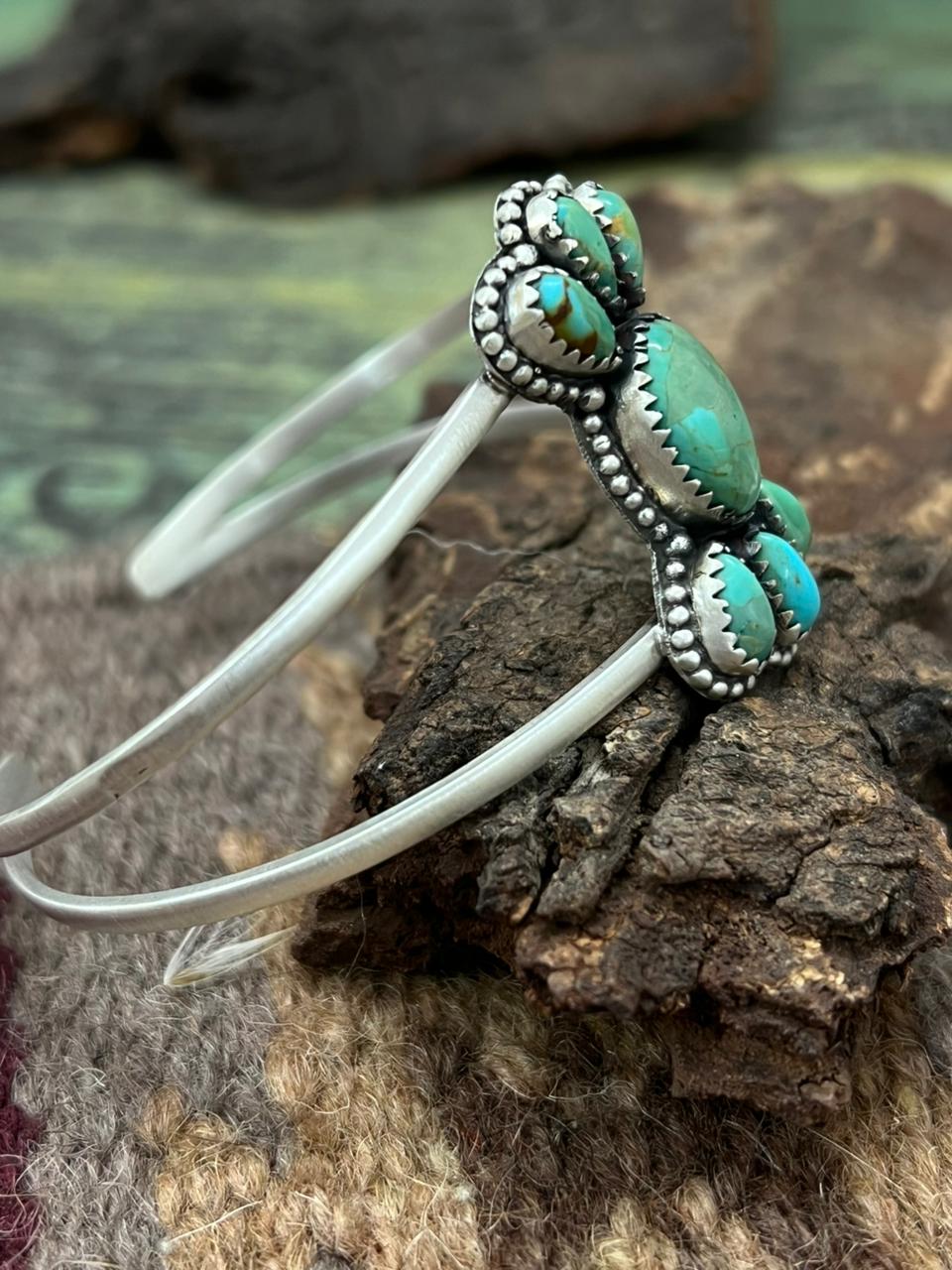 Handmade Sterling Silver Kingman Turquoise Cuff Bracelet "Signed Nizhoni"