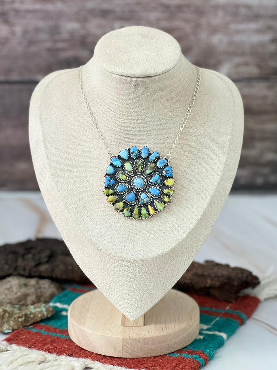 Handmade Sterling Silver Palomino with Golden Hills Turquoise Necklace "Signed Nizhoni"