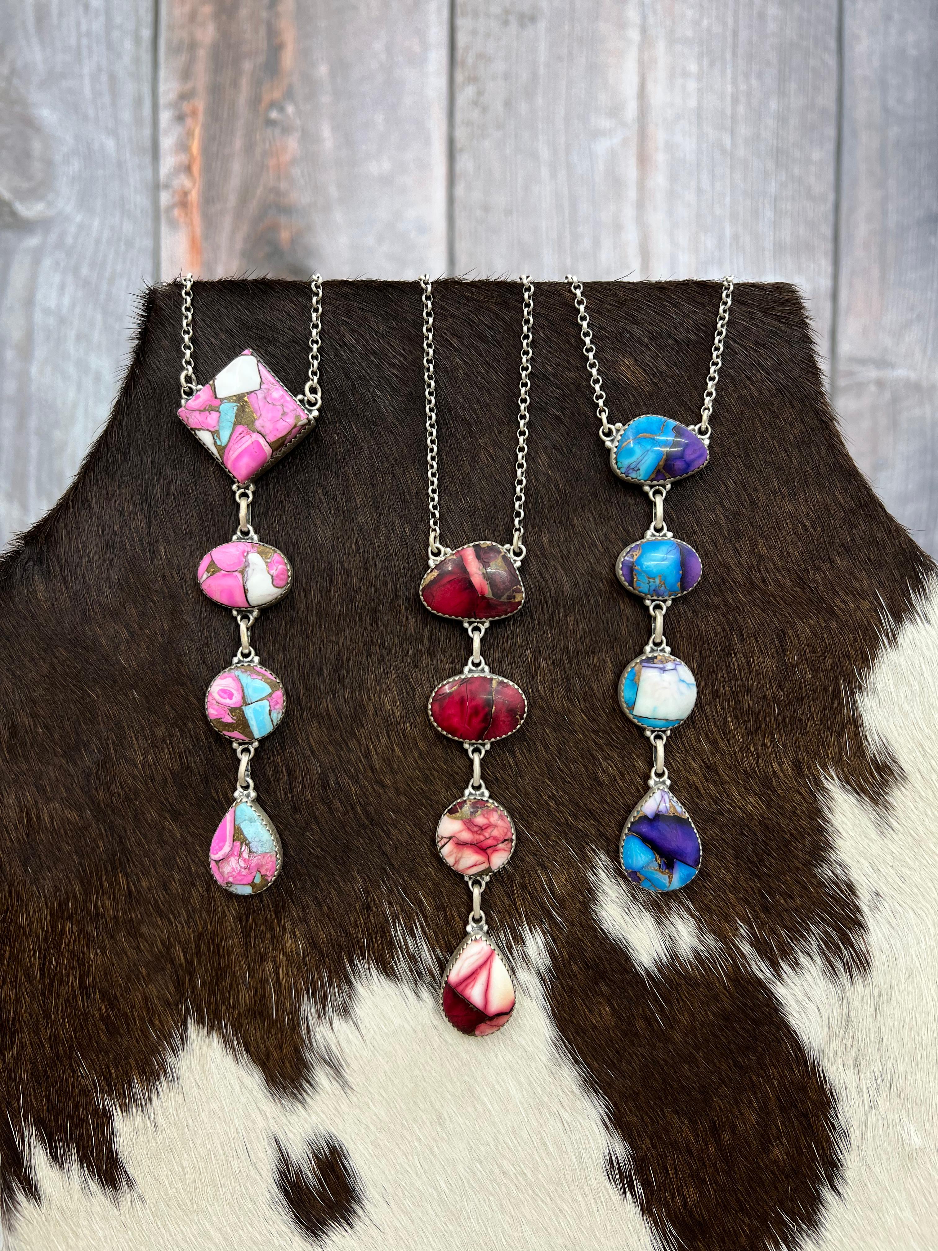 Handmade Sterling Silver Multi Stone Necklace with Signed Nizhoni