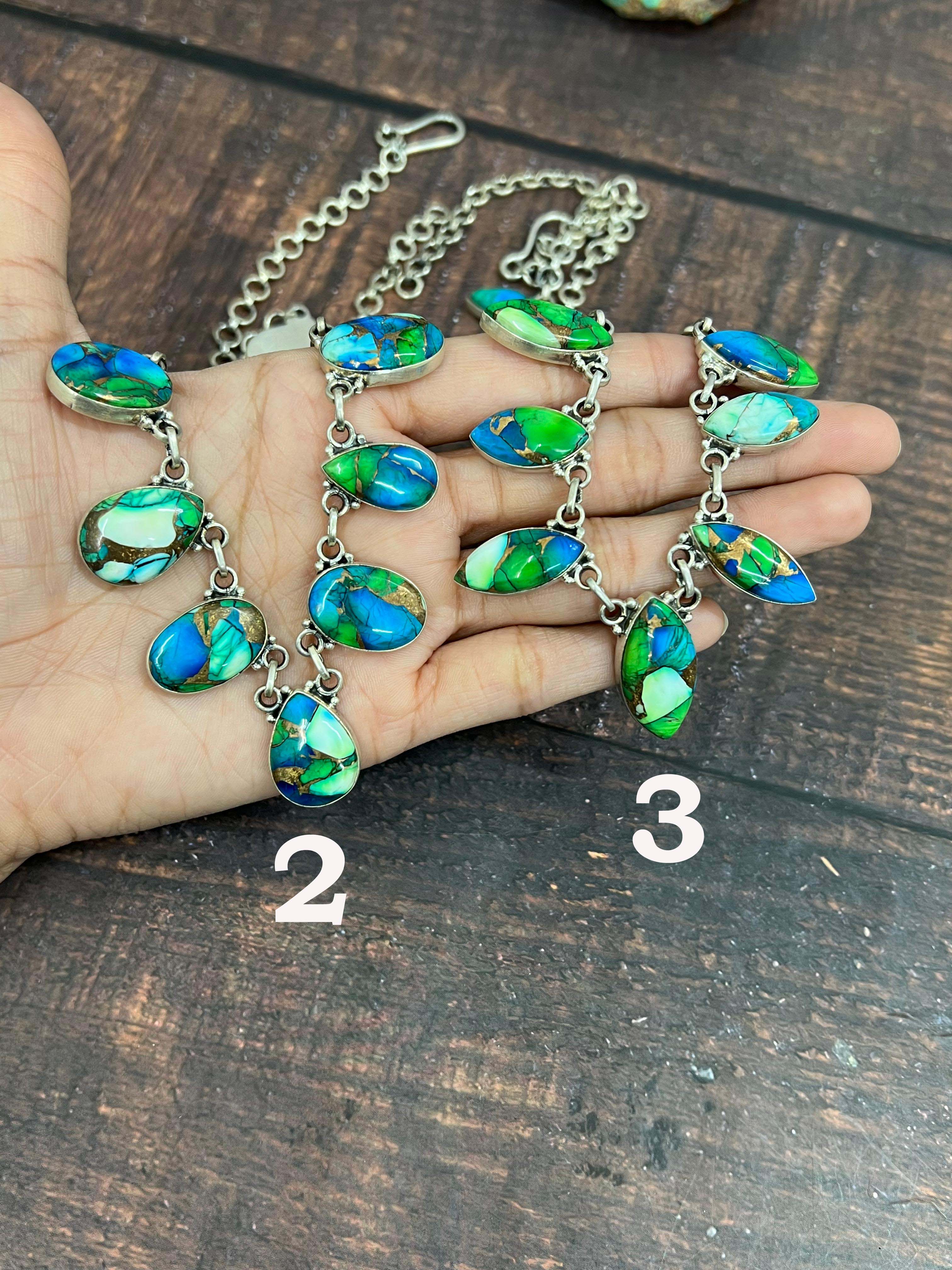 Handmade Sterling Silver Peacock Dahlia Necklace with Signed Nizhoni