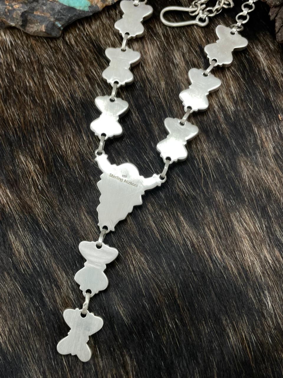 Handmade Sterling Silver White Buffalo with Red Opal Necklace "Signed Nizhoni"