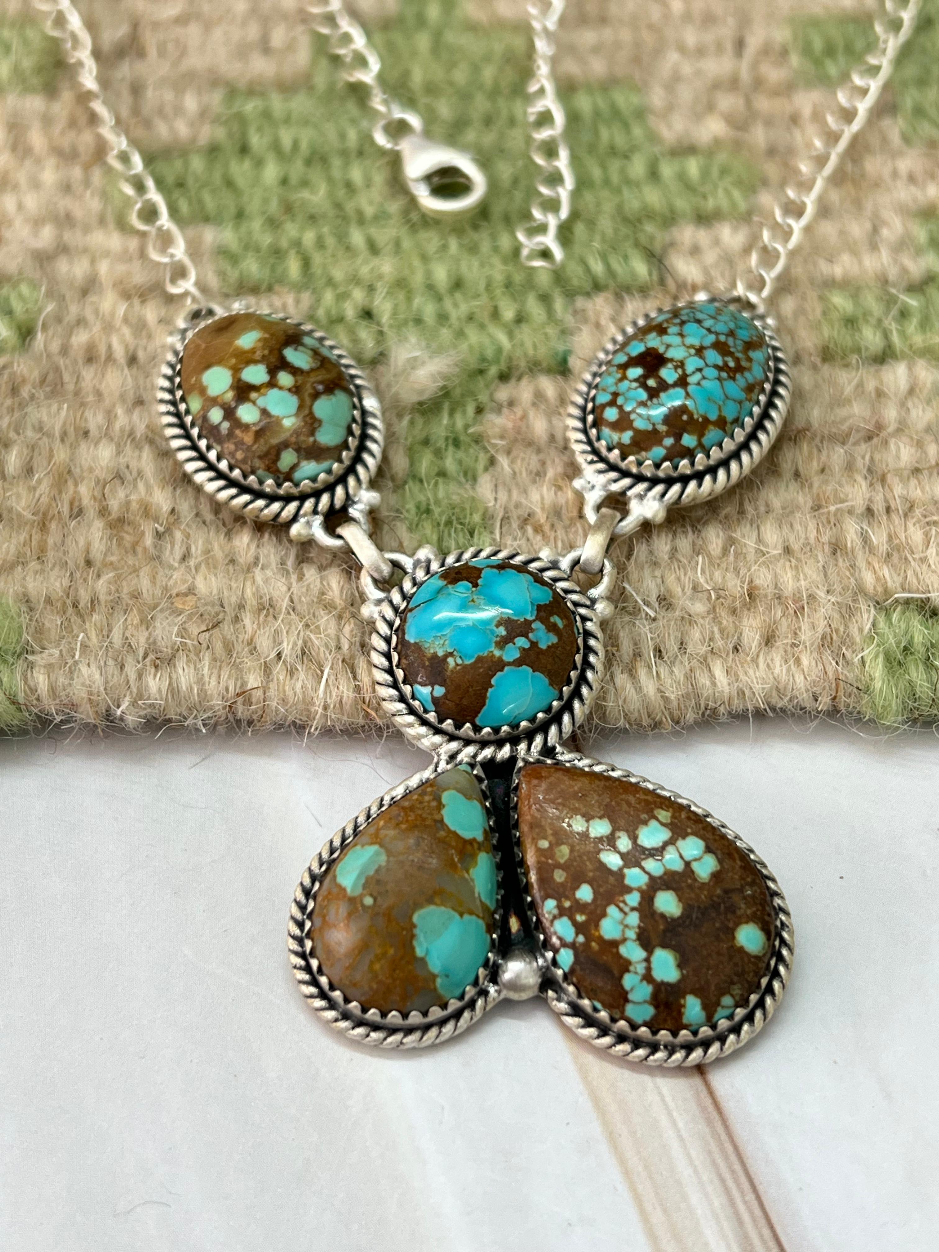 Handmade Sterling Silver Number 8 Turquoise Necklace with Signed Nizhoni