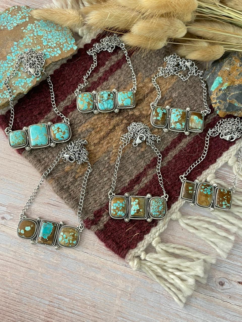 Handmade Sterling Silver Number 8 Turquoise Necklace "Signed Nizhoni"