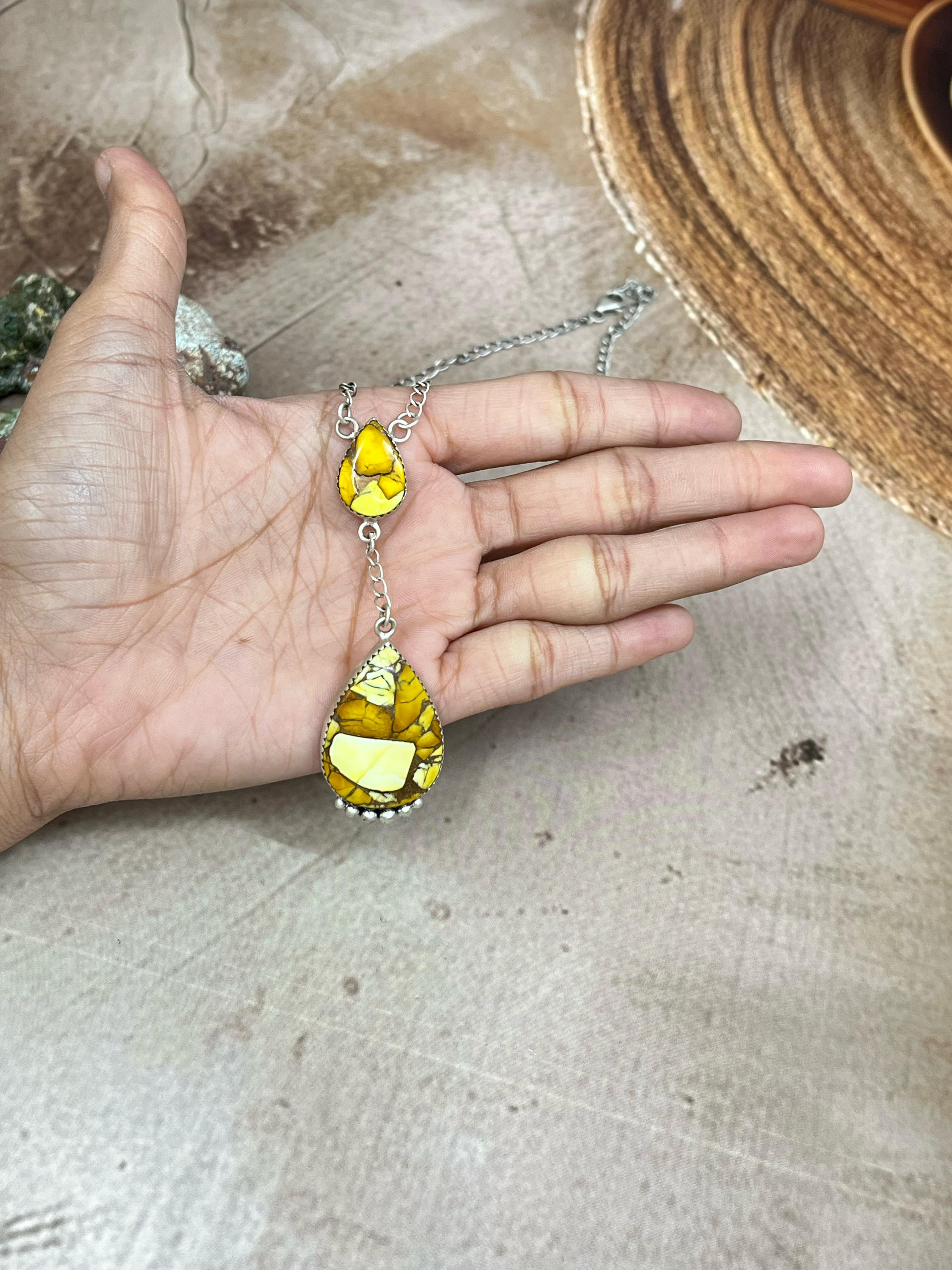 Handmade Sterling Silver Honey Dahlia Necklace with Signed Nizhoni