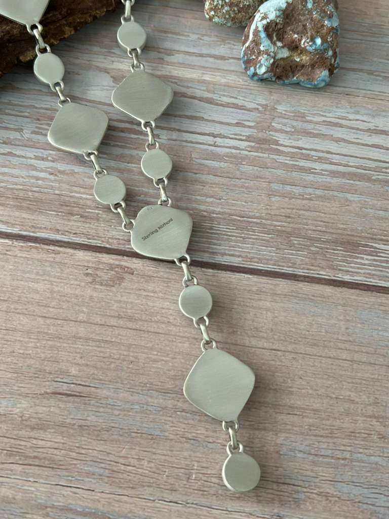 Handmade Sterling Silver Old Stock Royston Turquoise Necklace with Signed Nizhoni