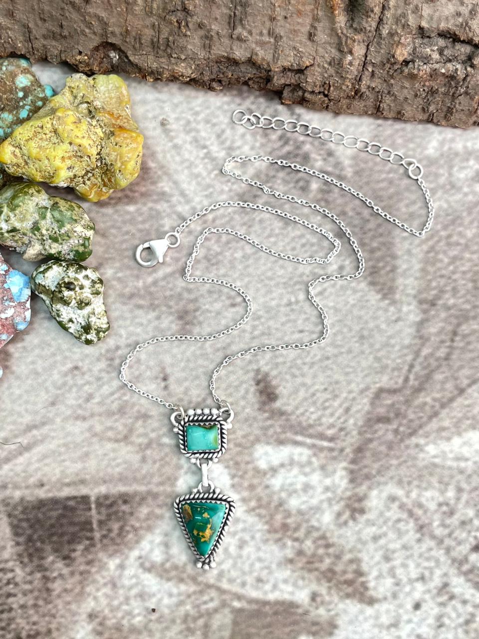 Handmade Sterling Silver Sonoran Mountain Turquoise Necklace "Signed Nizhoni"