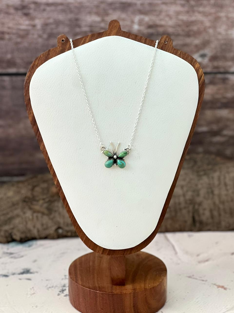 Handmade Sterling Silver Kingman Turquoise Butterfly Necklace "Signed Nizhoni"