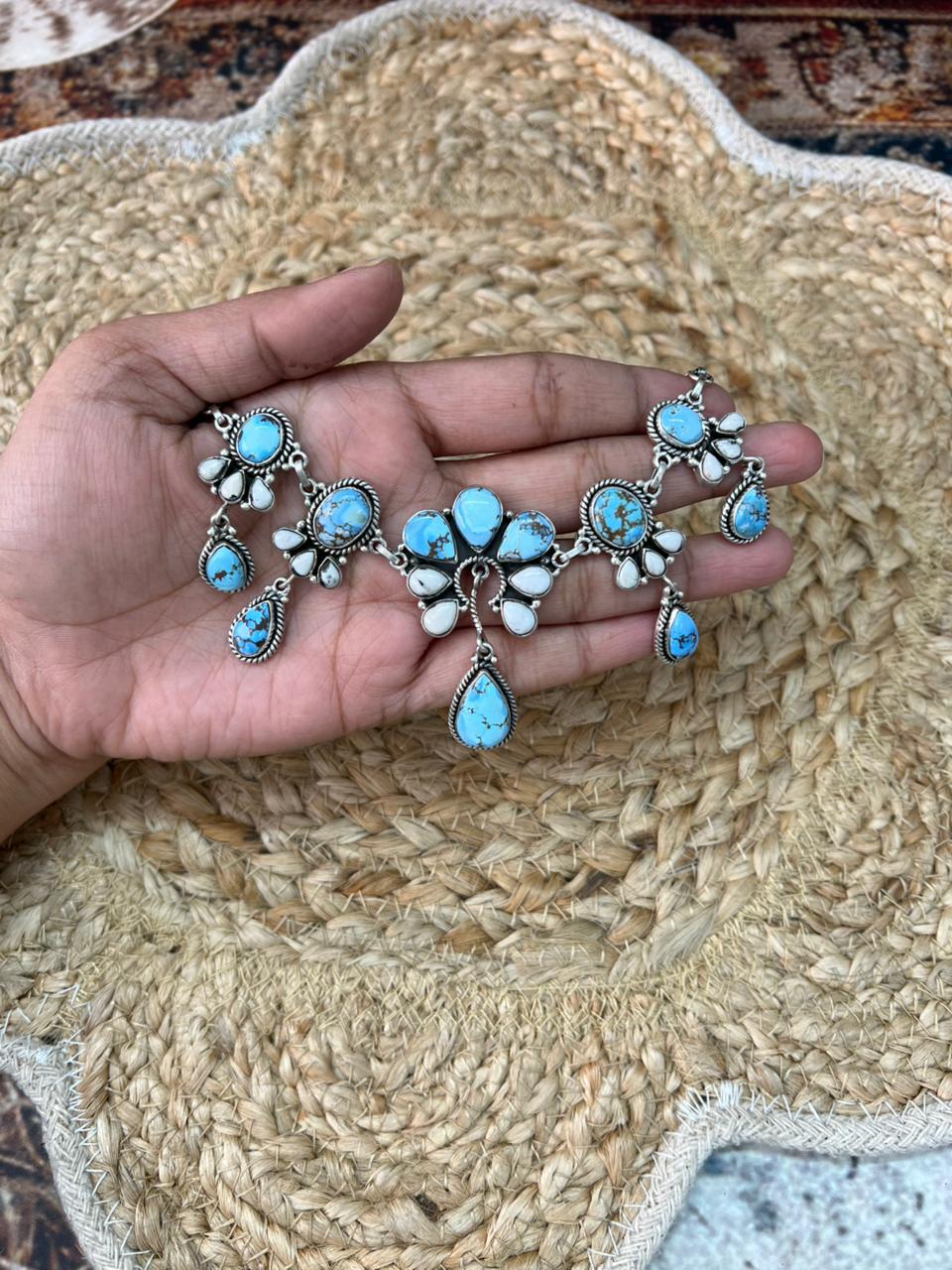 Handmade Sterling Silver Golden Hills with White Collection Choker Necklace "Signed Nizhoni"