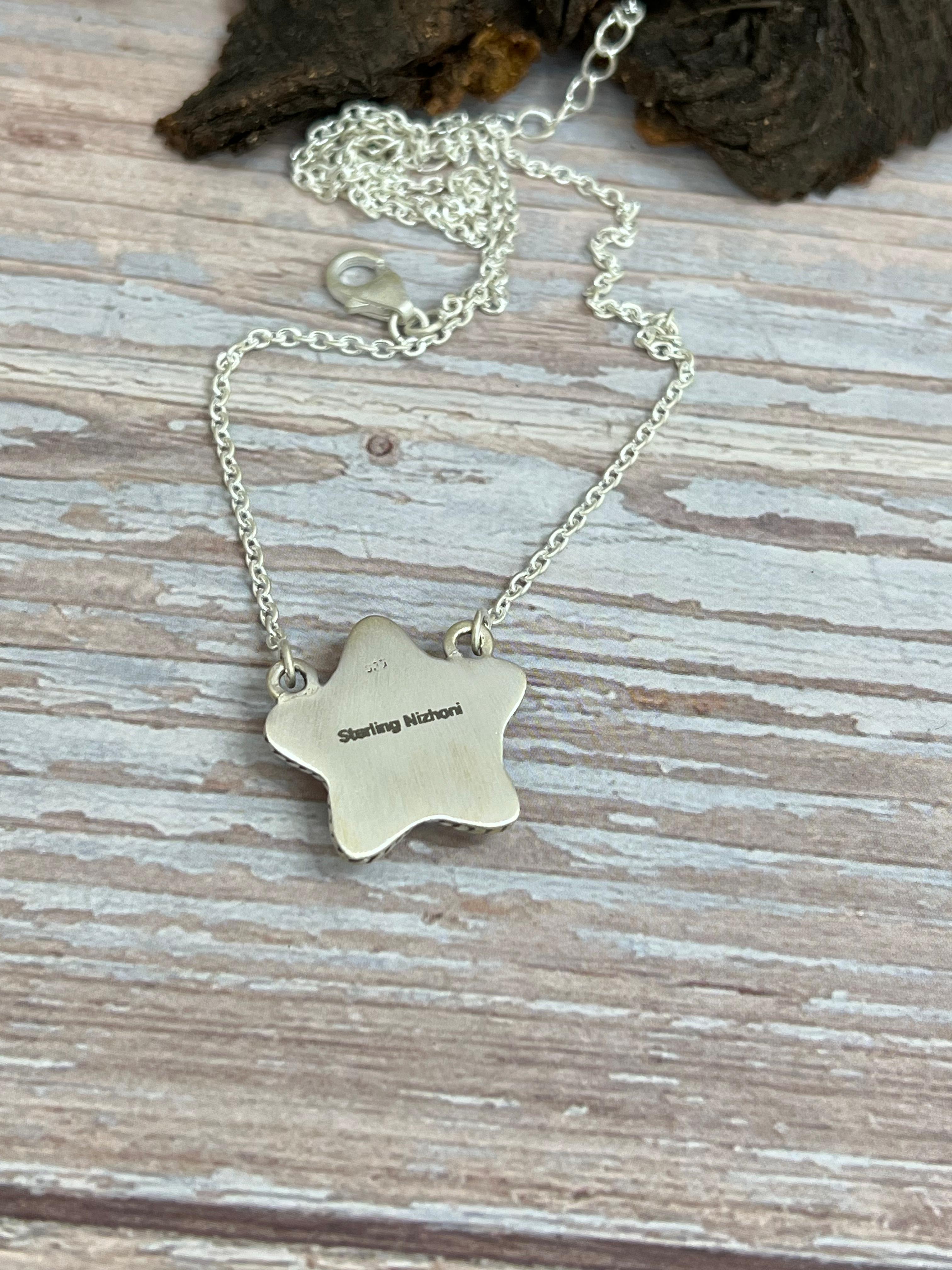 Handmade Sterling Silver Dahlia Rose Star Necklace with Signed Nizhoni