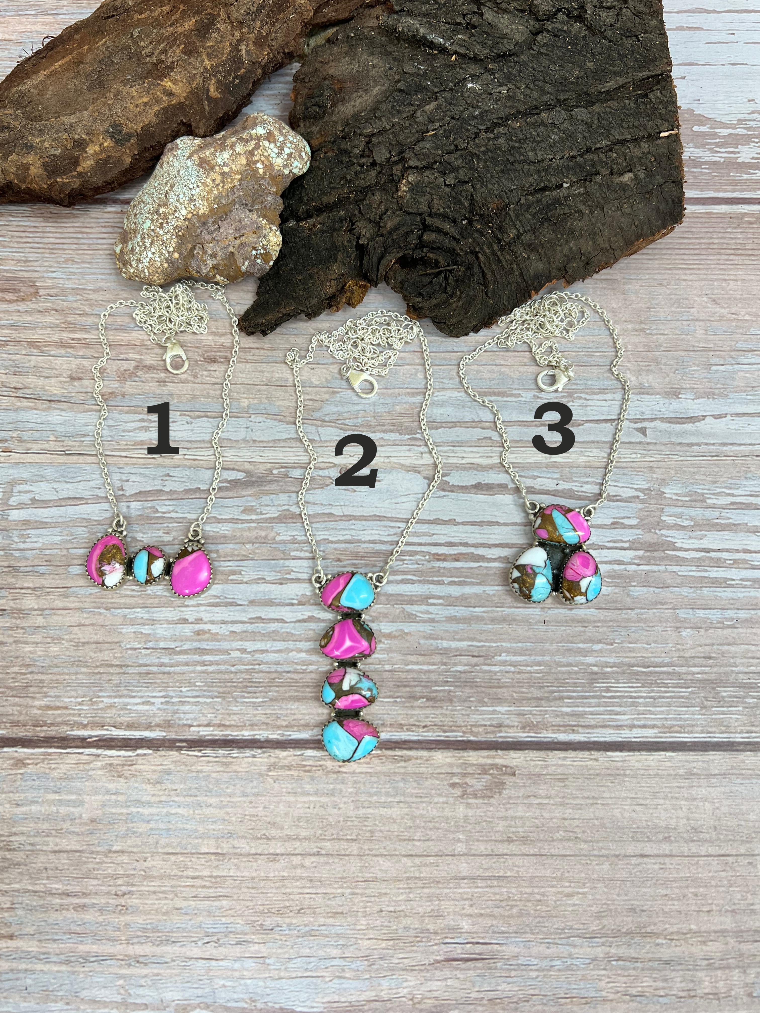 Handmade Sterling Silver Cotton Candy Turquoise Necklace with Signed Nizhoni
