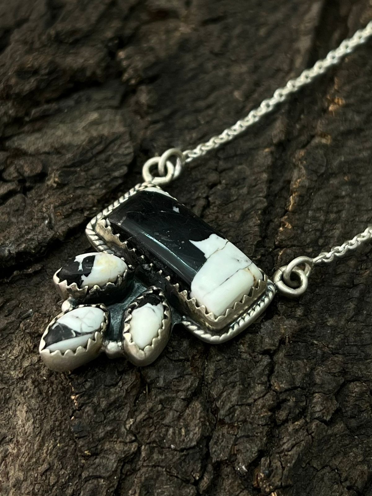 Handmade Sterling Silver White Buffalo Necklace "Signed Nizhoni"