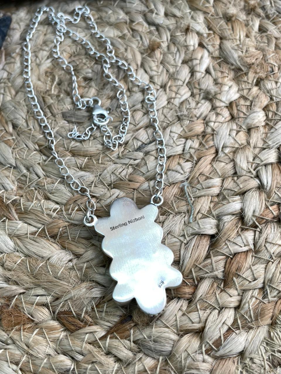 Handmade Sterling Silver Kingman with Wildhorse, Black Onyx Necklace "Signed Nizhoni"